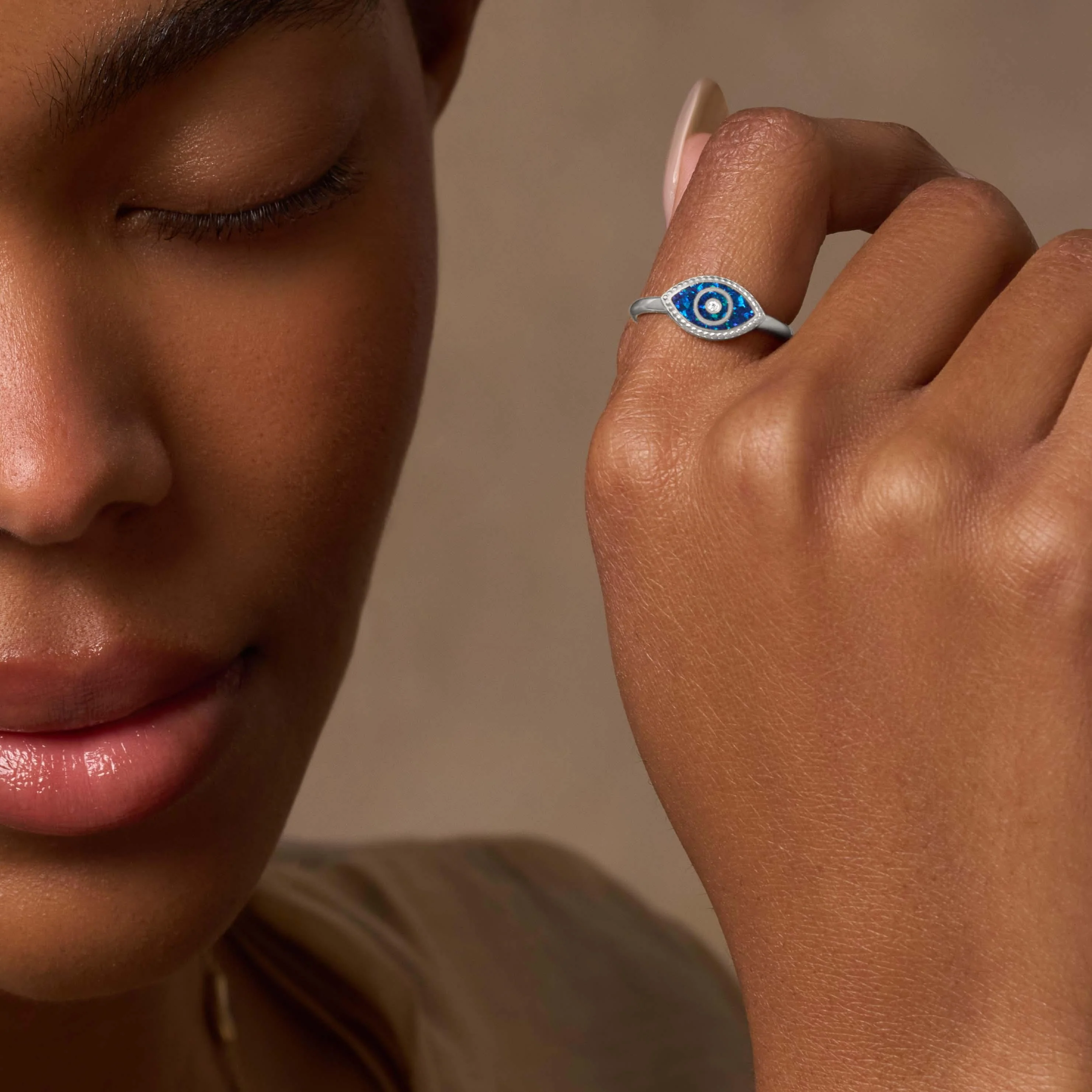 Dazzling Beauty Lab Blue Opal Evil Eye Ring - Image 2