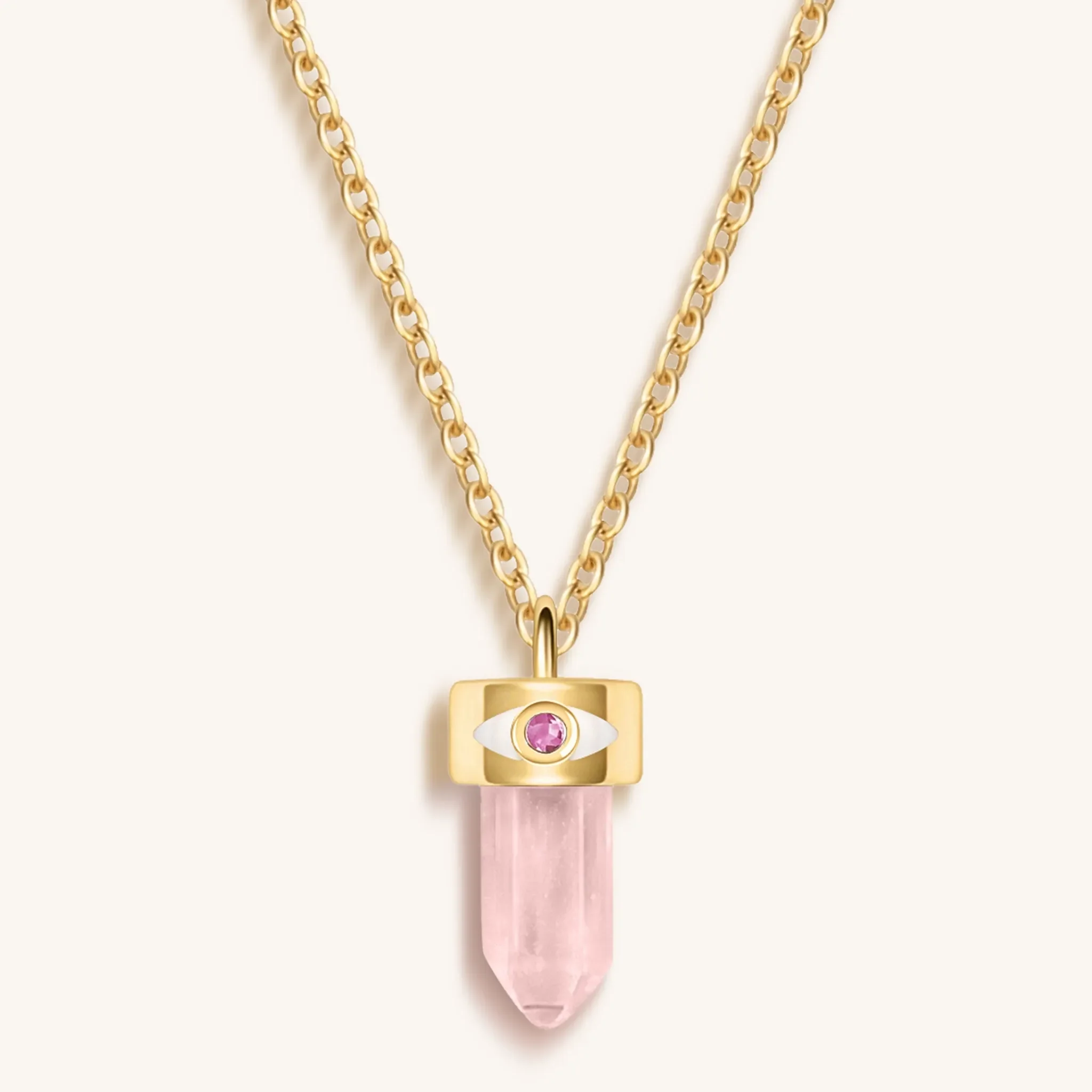 Delicate Guidance - Rose Quartz Evil Eye Pointer Necklace - Image 4