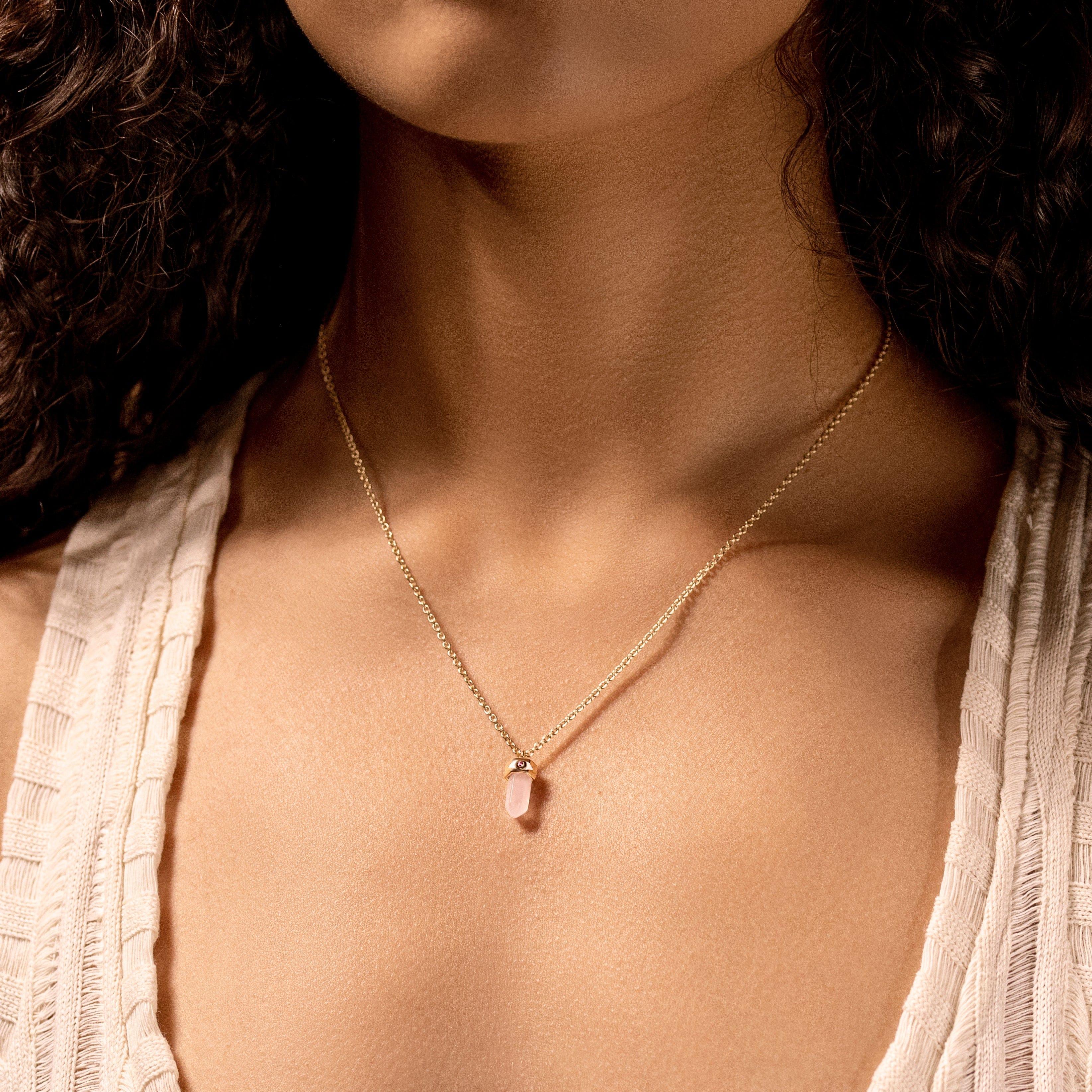 Delicate Guidance - Rose Quartz Evil Eye Pointer Necklace - Image 5