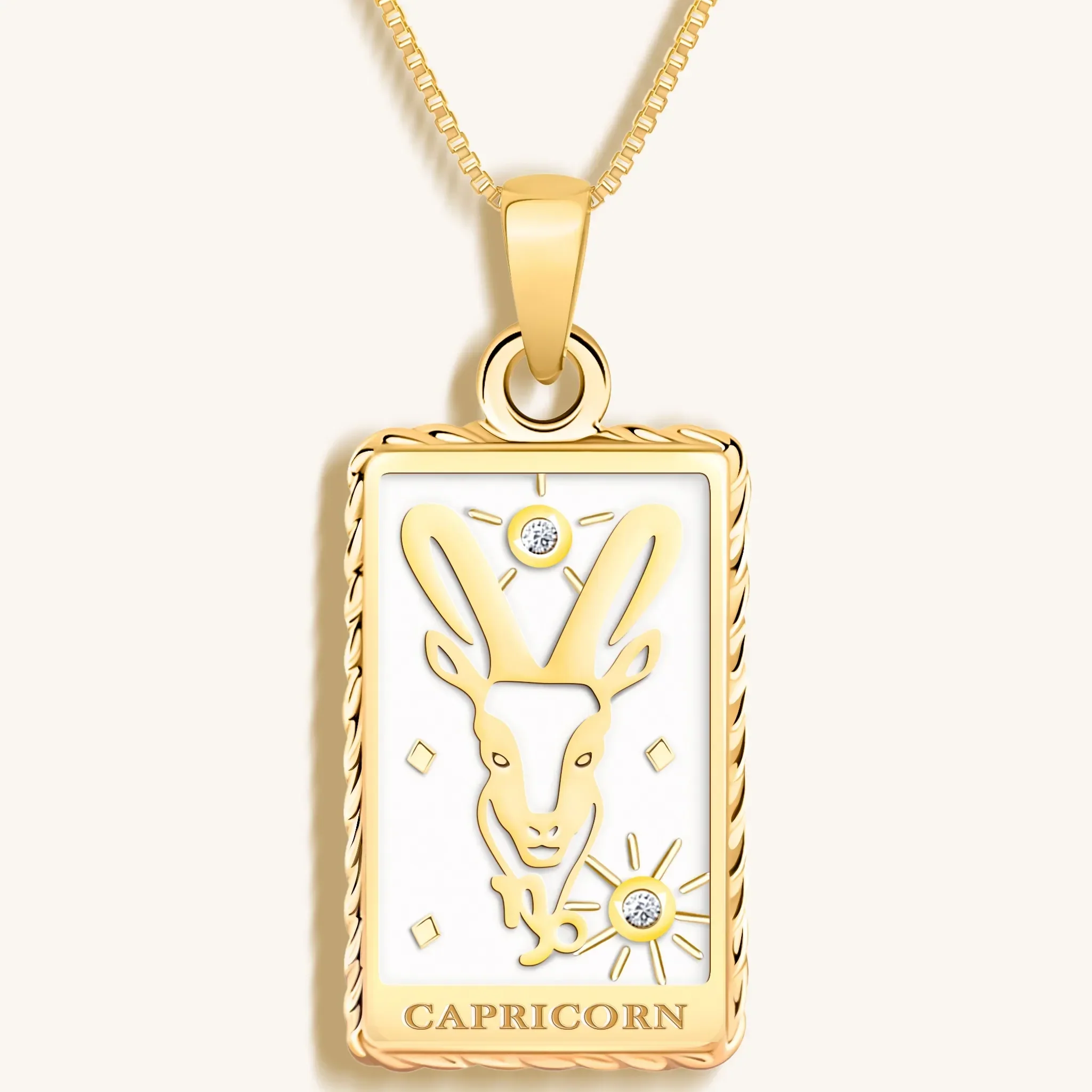 Determined Spirit - White Enamel Capricorn Card Necklace - Image 2