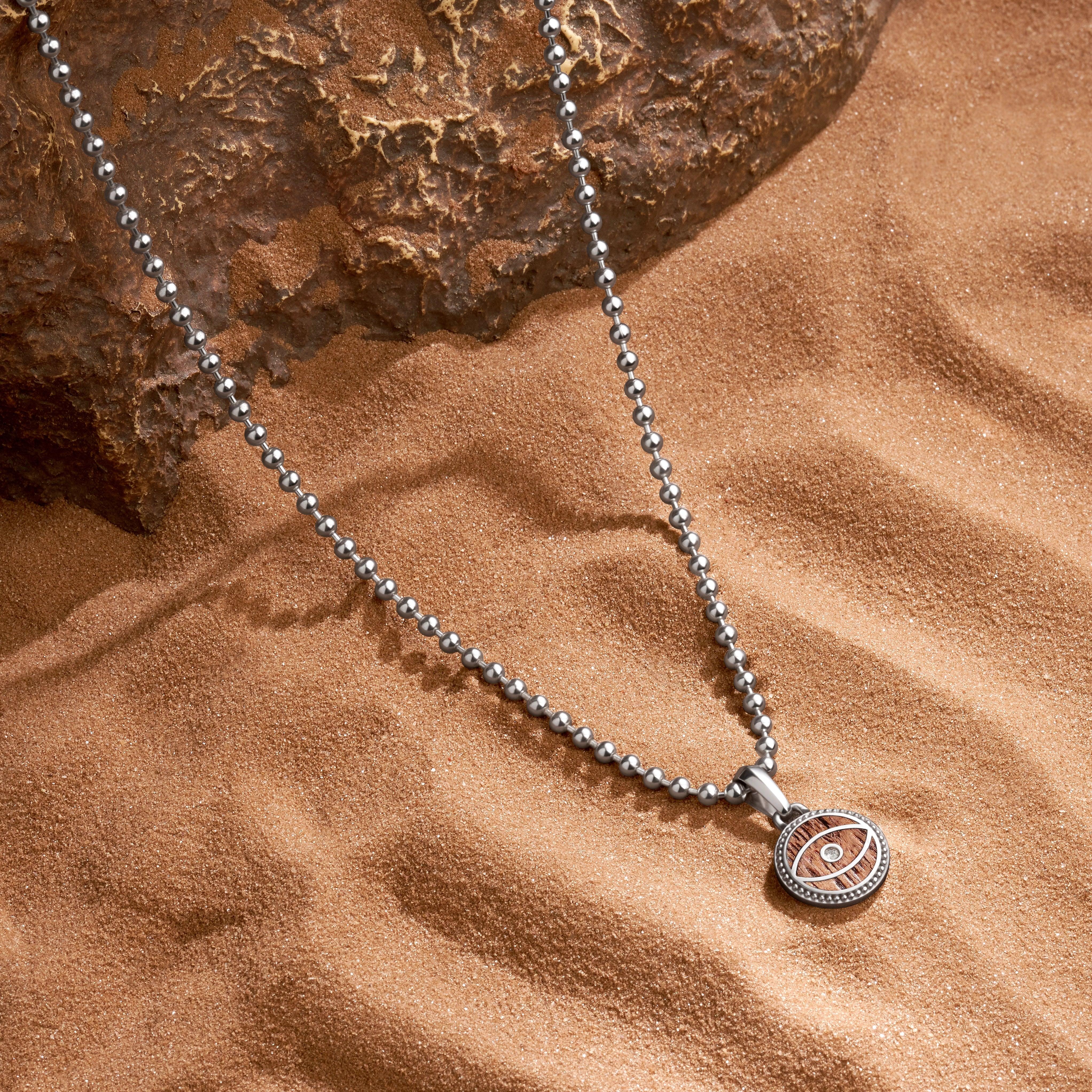Distinguished Guardian Wood Evil Eye Charm Silver Necklace - Image 2