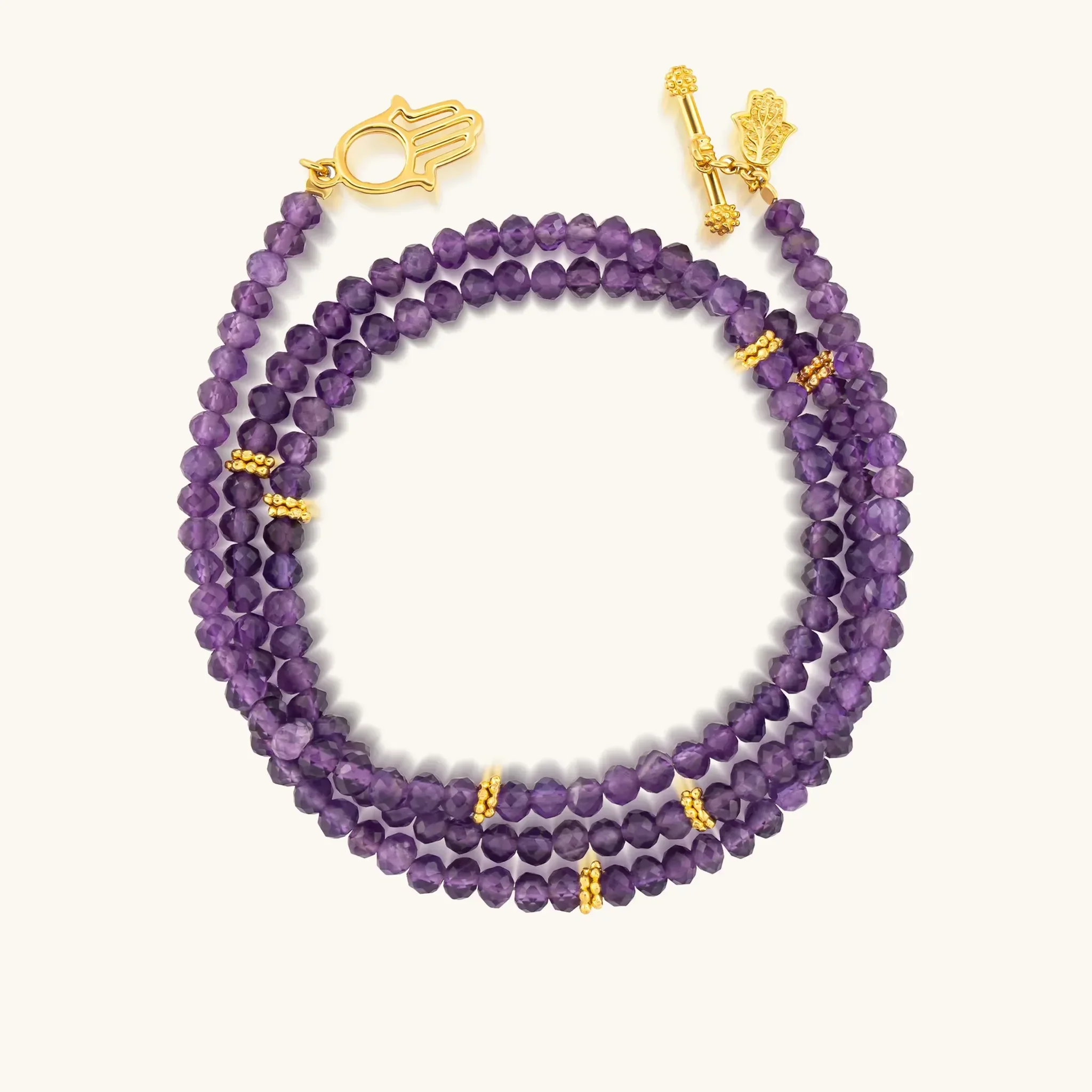 Divine Balance - Amethyst Hamsa Wrap Bracelet - Image 4