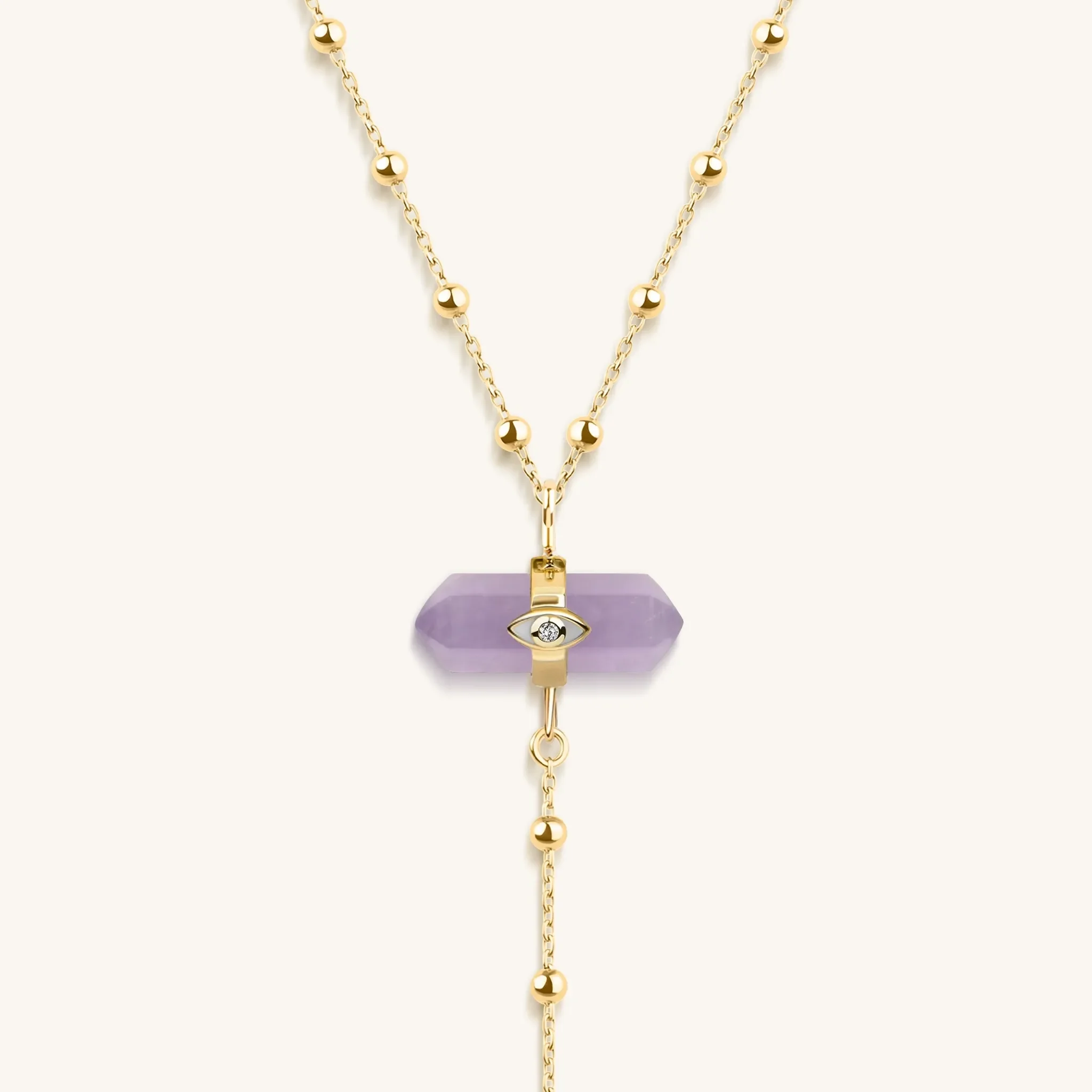 Divine Guidance Amethyst Gold Evil Eye Necklace - Image 4