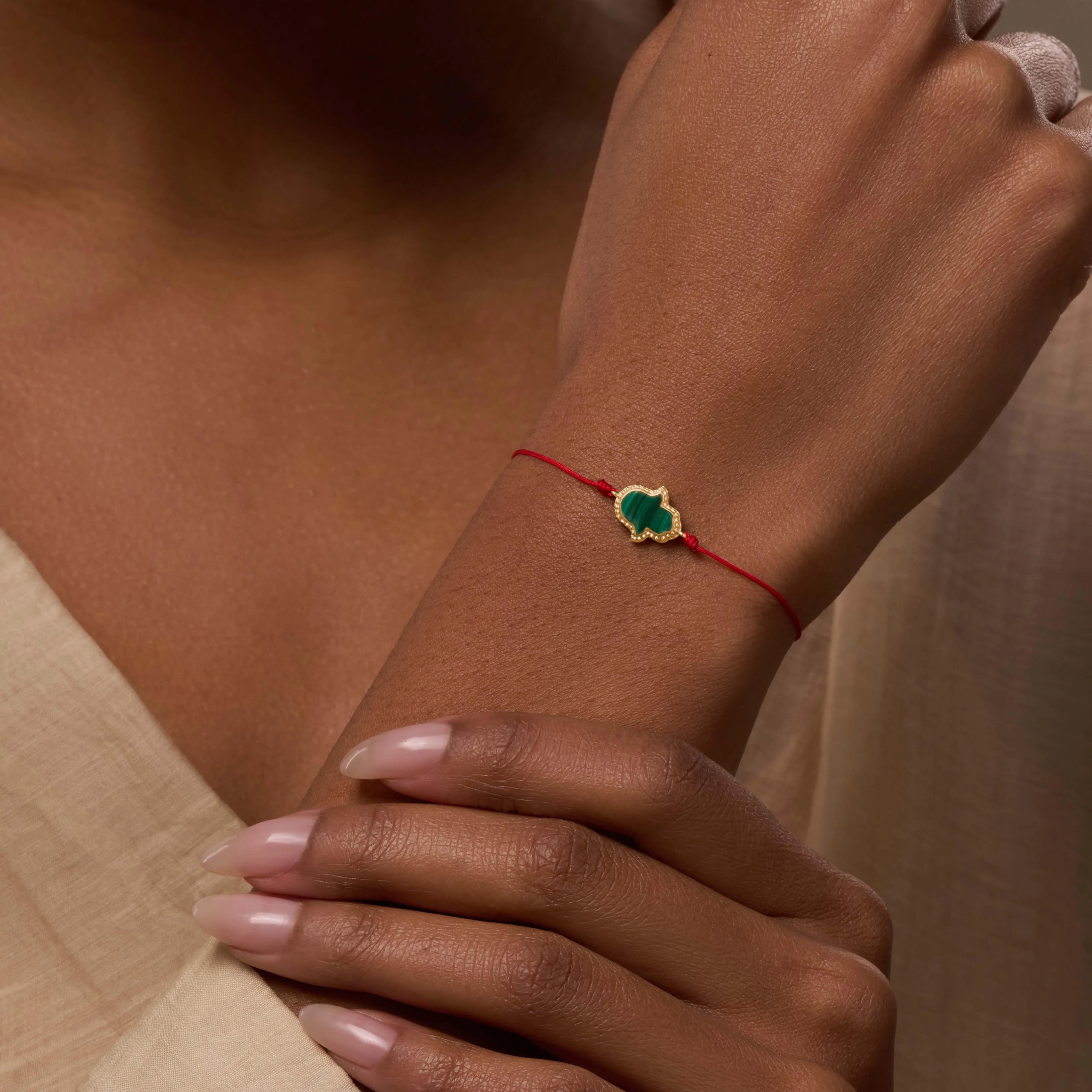 Gifted & Blessed Hamsa Malachite Red String Bracelet - Image 2