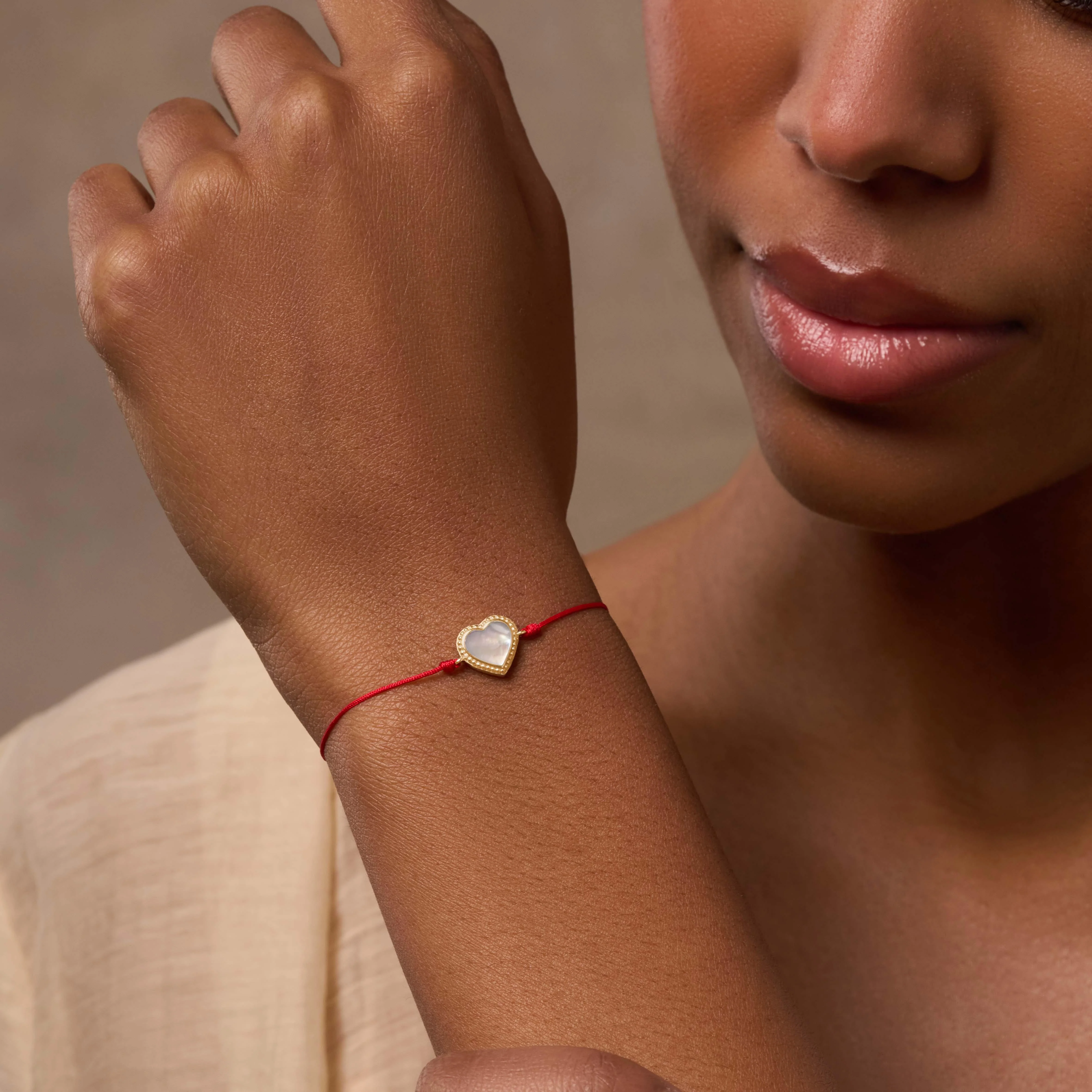 Dreams Fulfilled Mother of Pearl Heart Charm Red String Bracelet - Image 2