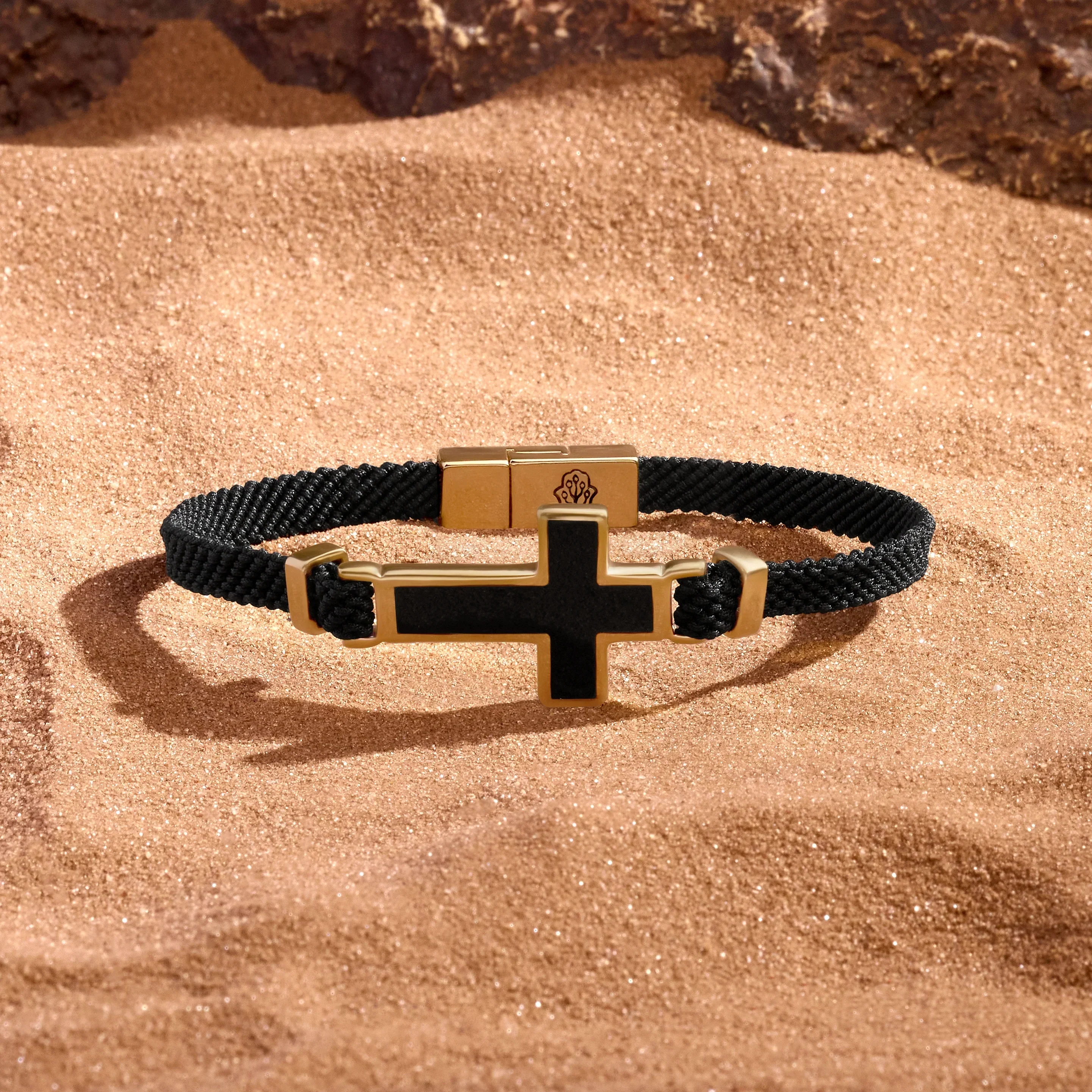 Divine Strength Onyx Cross Black String Bracelet