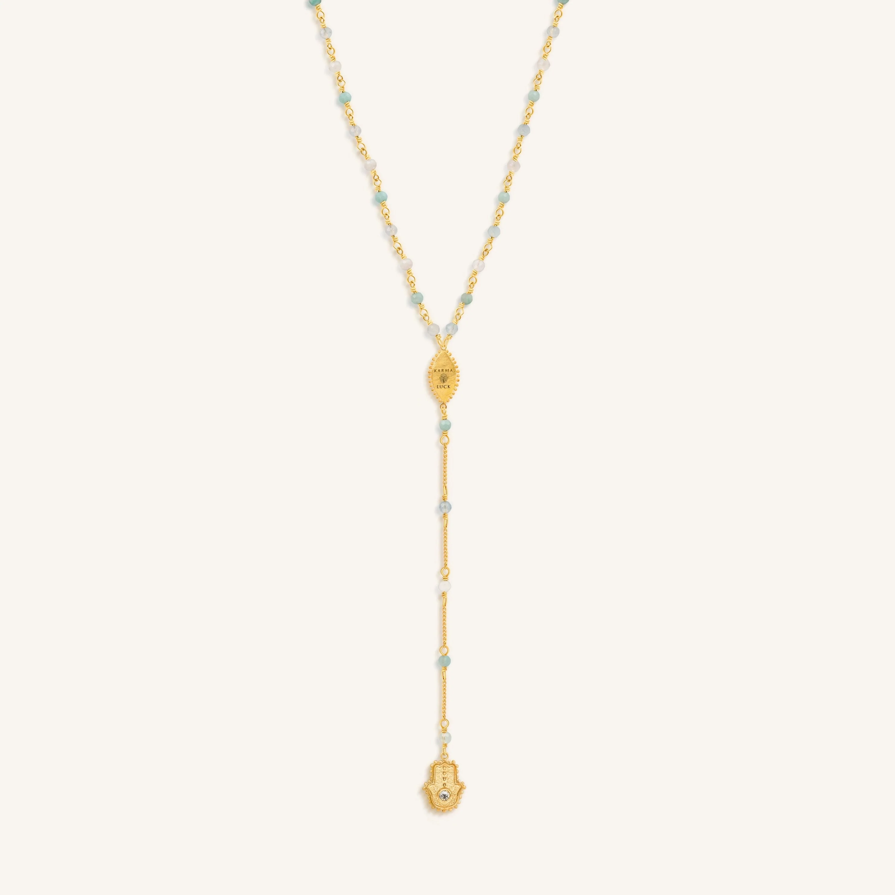 Divinely Guided Hamsa Evil Eye Multi Stone Necklace - Image 3