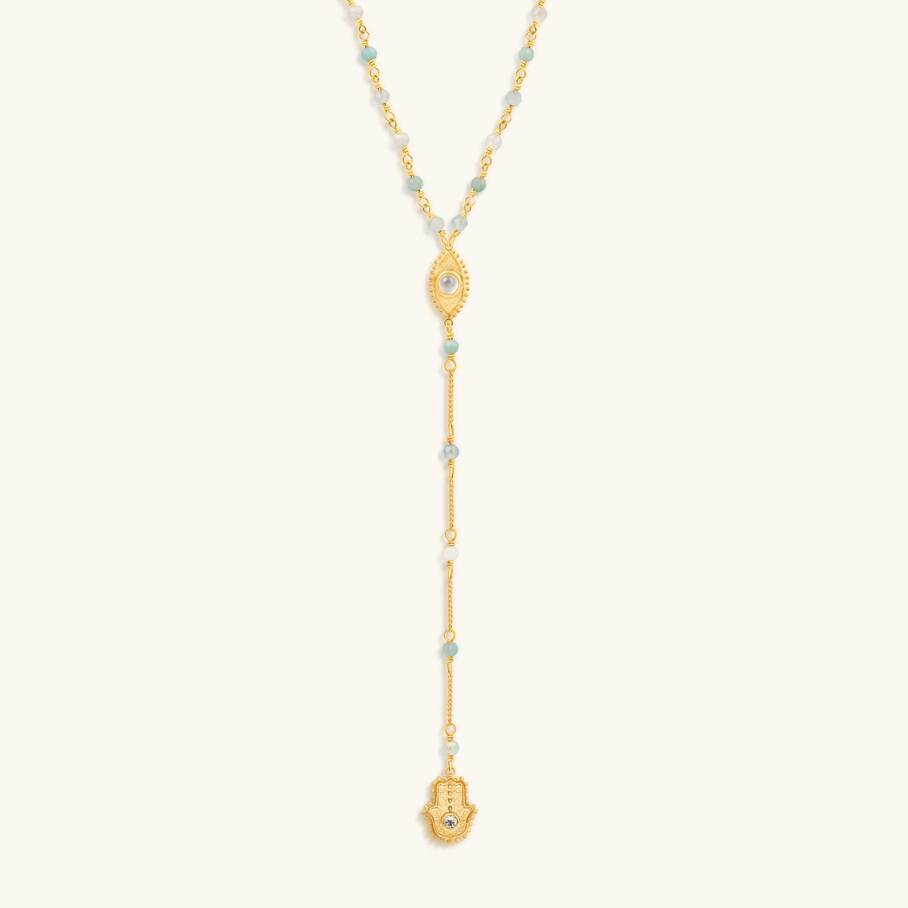Divinely Guided Hamsa Evil Eye Multi Stone Necklace - Image 4