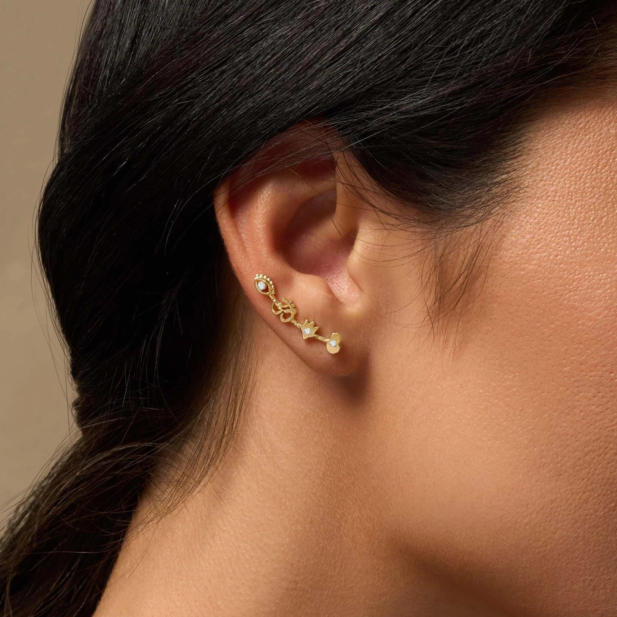 Divinely Guided Multi Symbol Climber Gold Earrings - Image 2