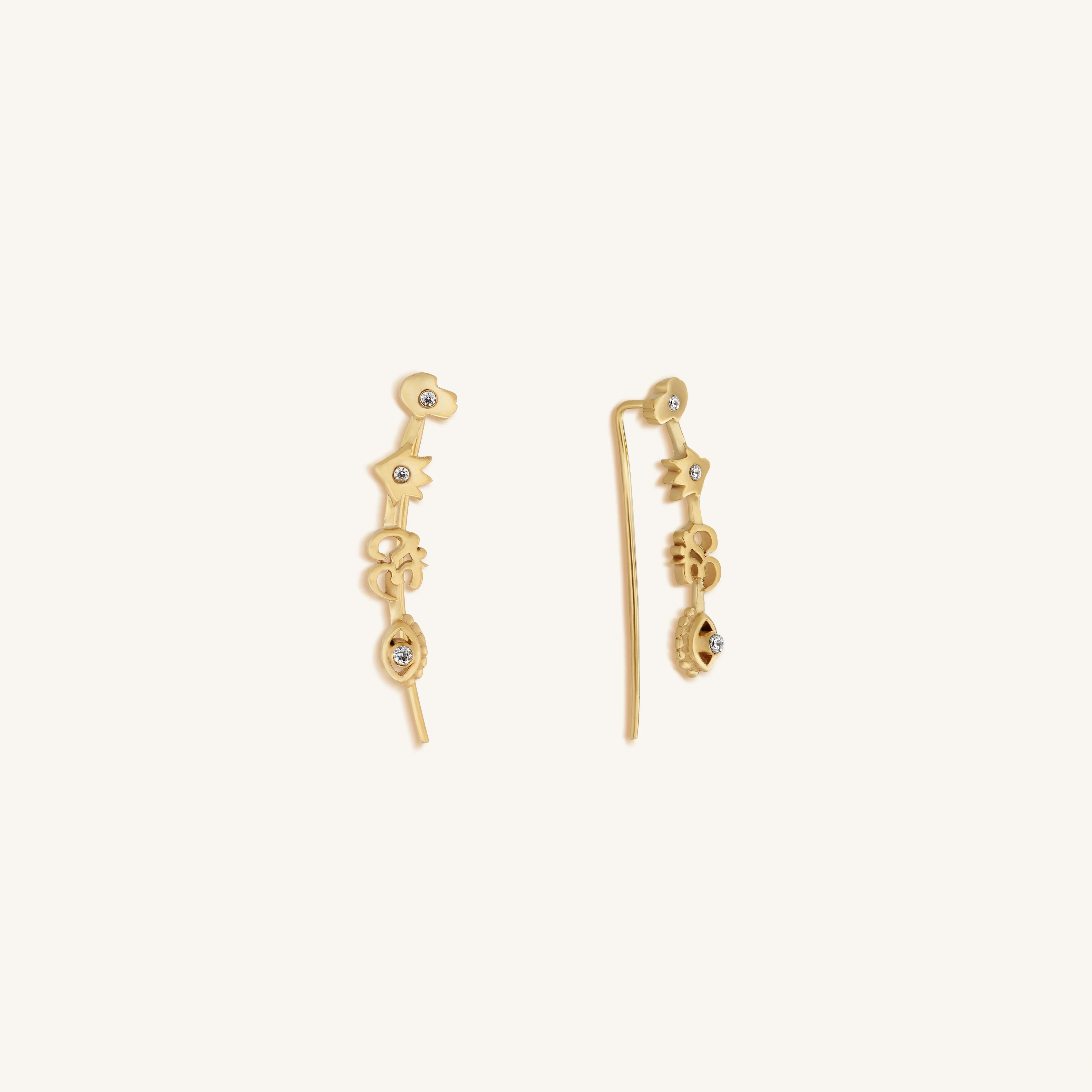 Divinely Guided Multi Symbol Climber Gold Earrings - Image 3