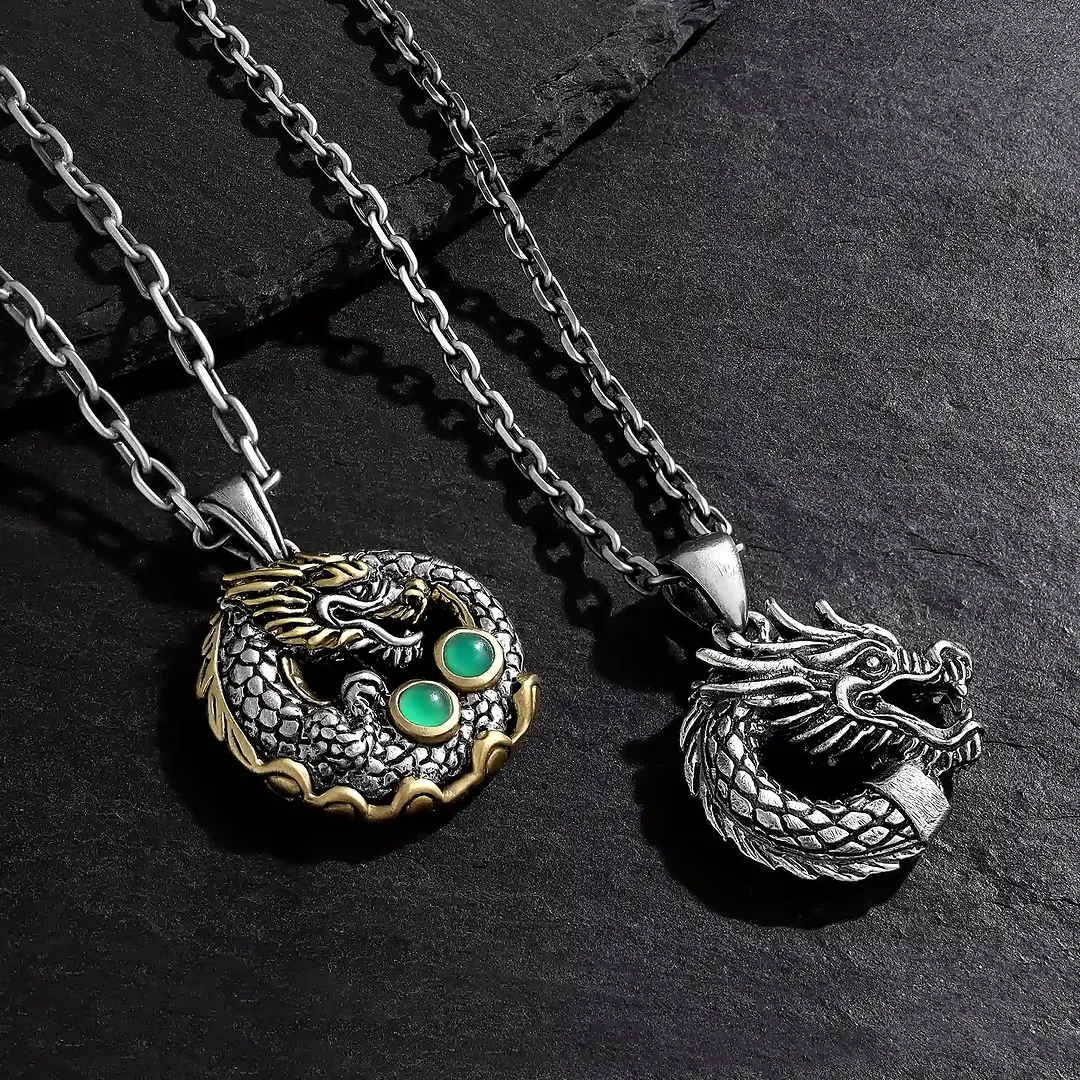 Dragon’s Fortune - Sterling Silver Jade Pendant Necklace - Image 3