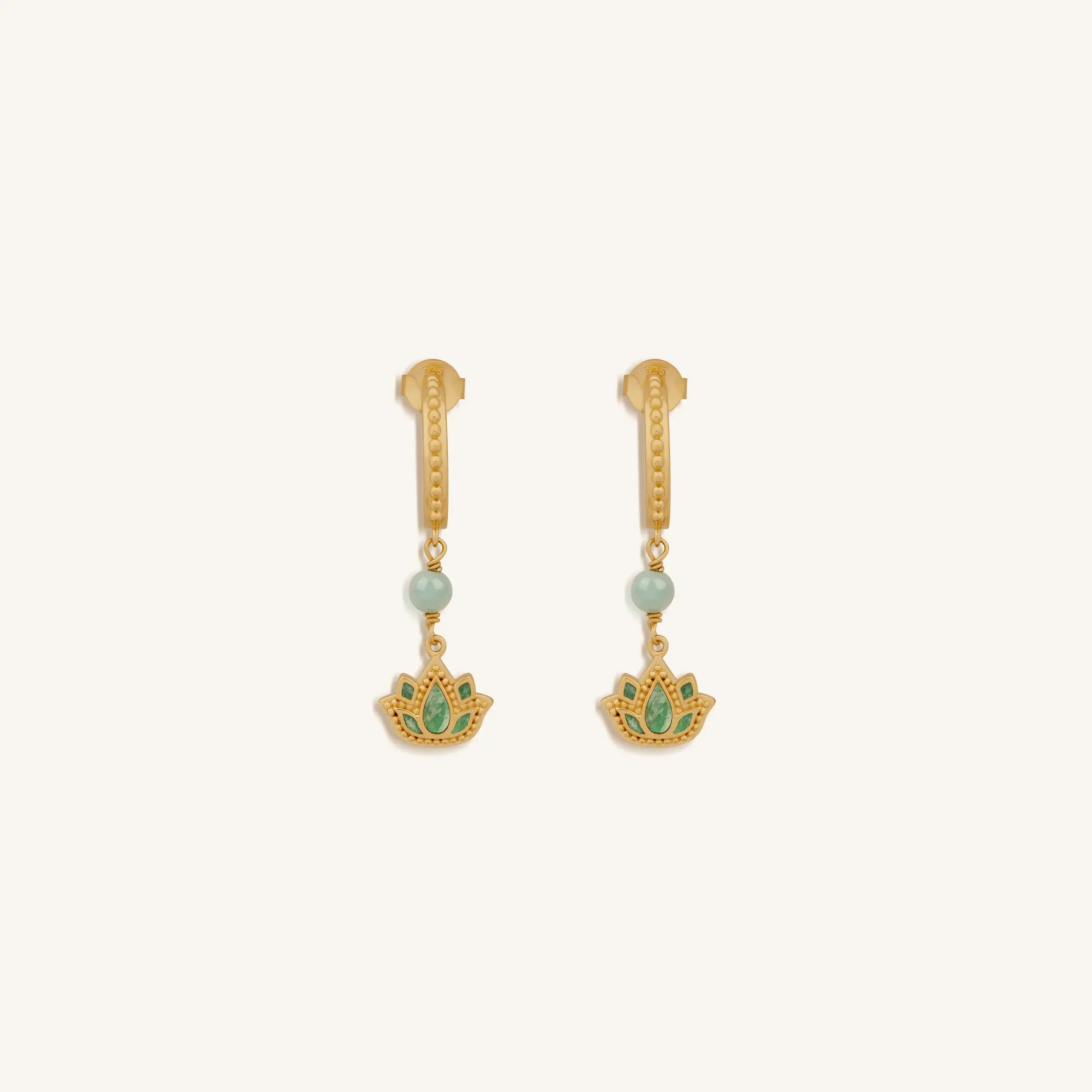 Effortless Renewal Amazonite Lotus Gold Earrings