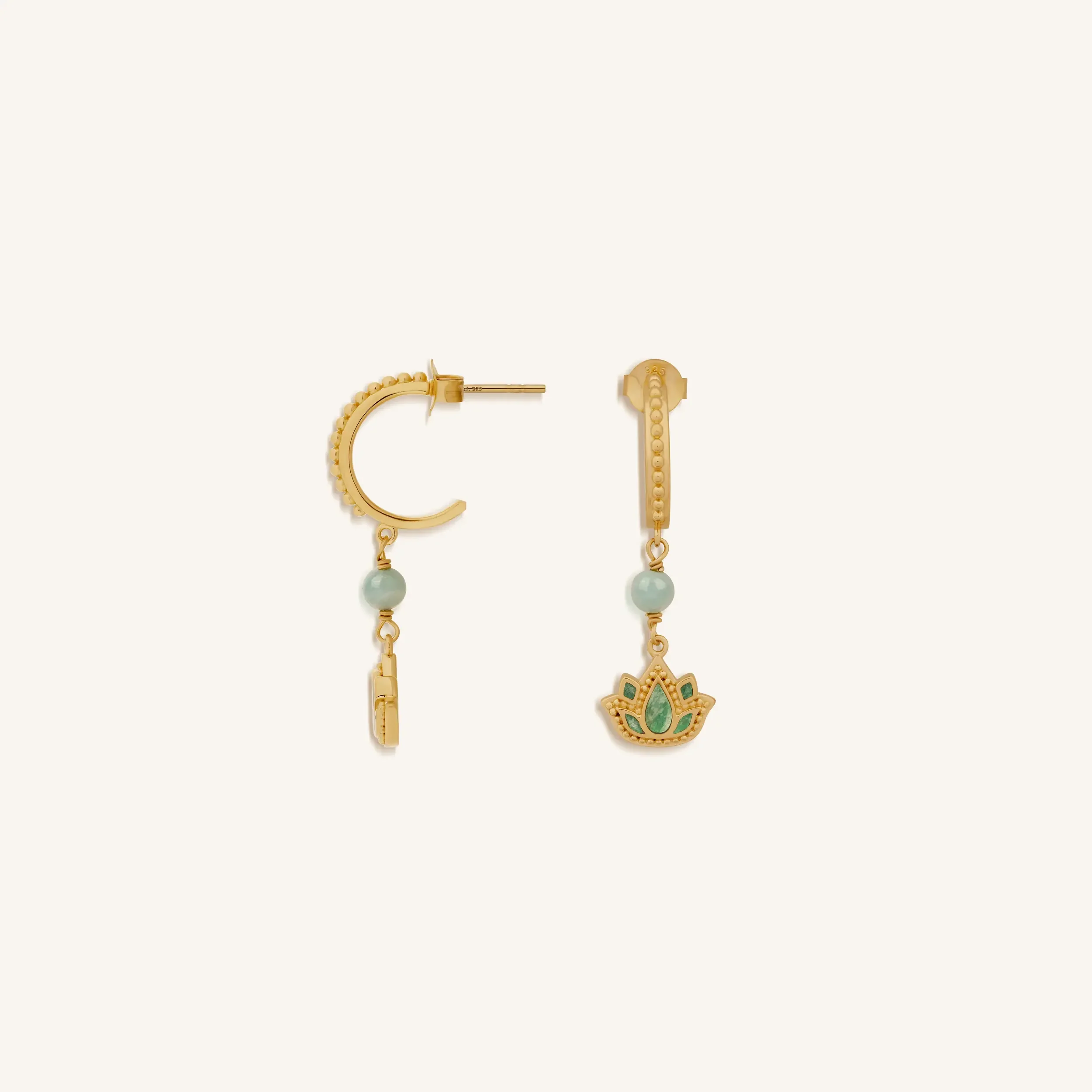 Effortless Renewal Amazonite Lotus Gold Earrings - Image 3