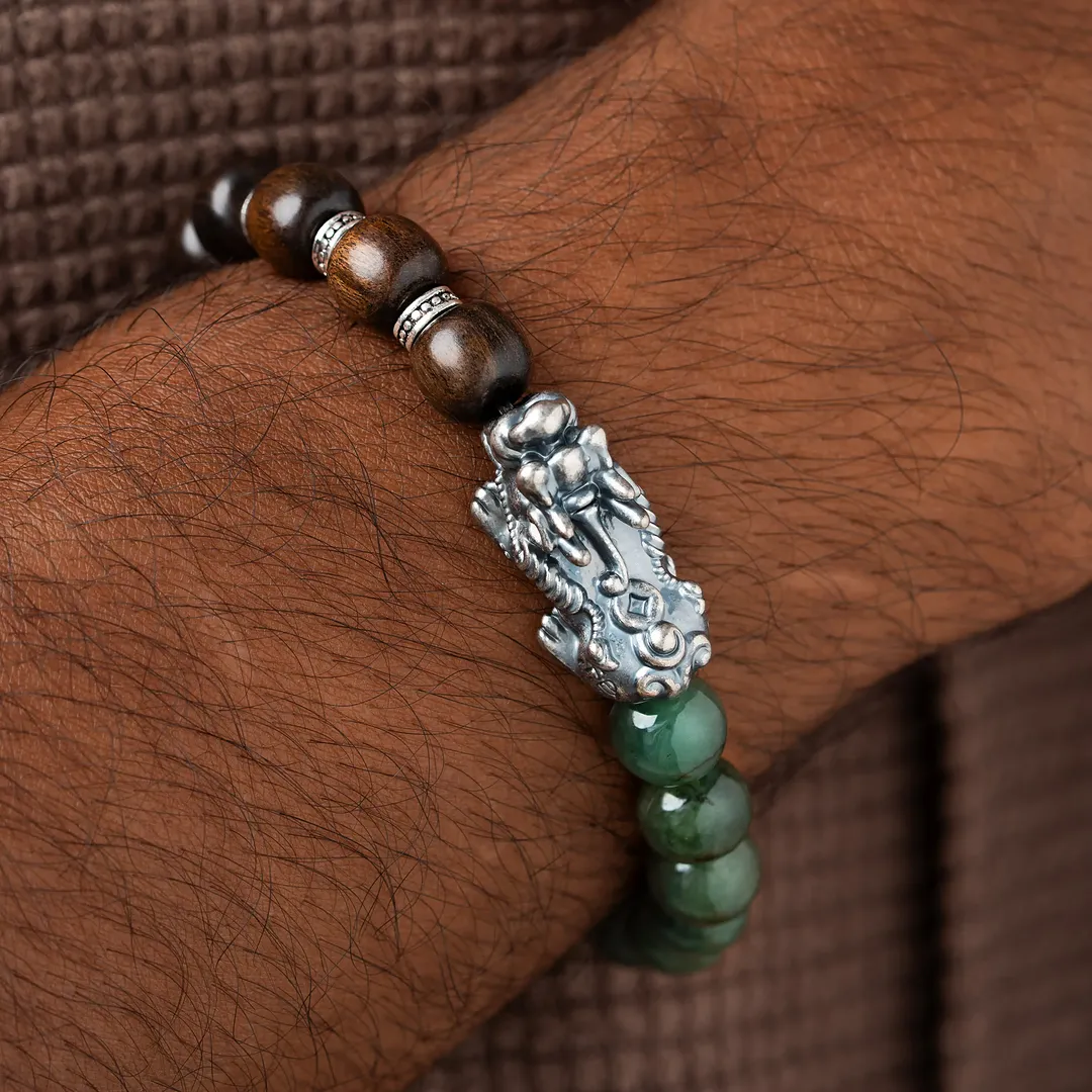 Elemental Balance Wood & Jade Dragon Bracelet - Image 2