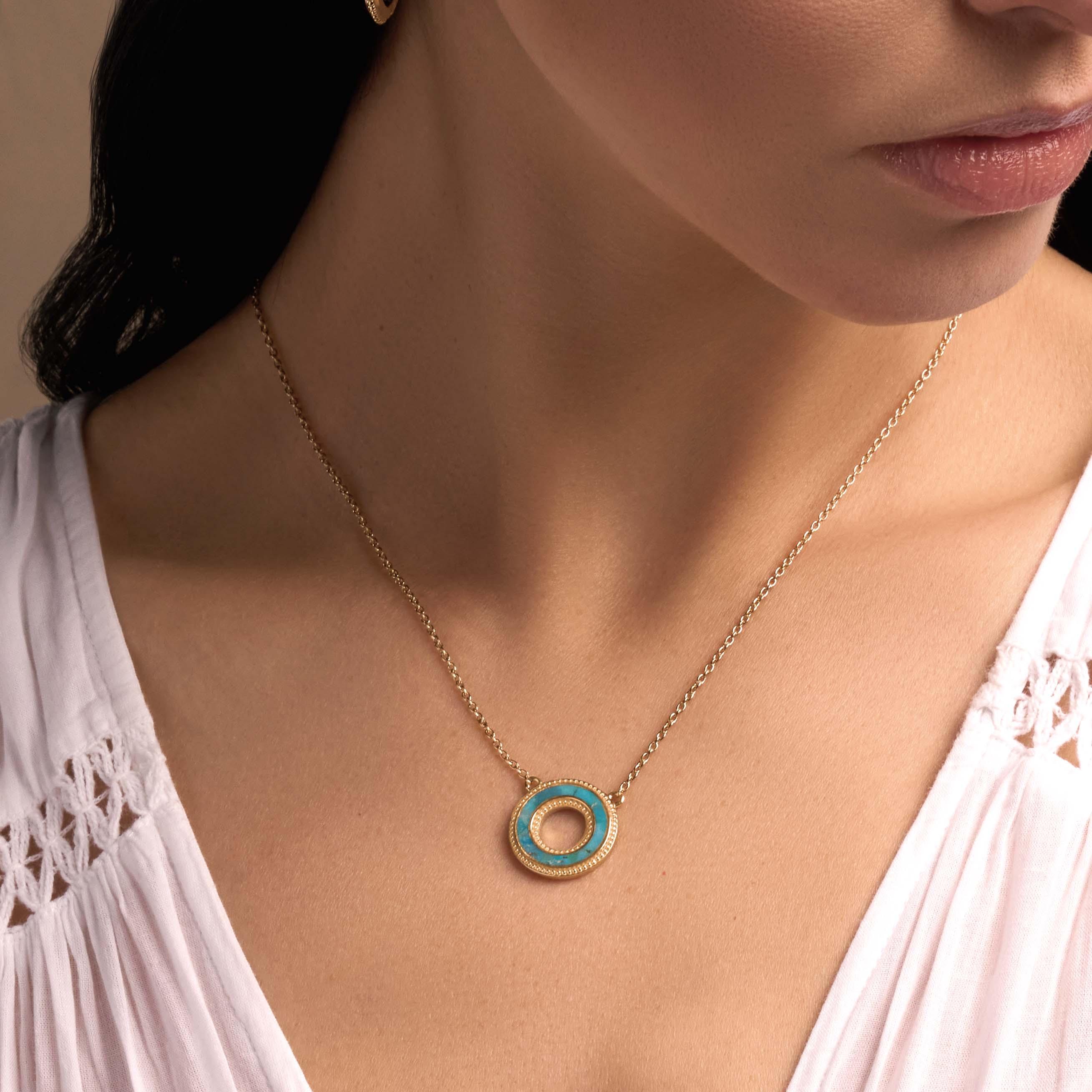Elevated Existence Turquoise Karma Circle Gold Necklace - Image 2