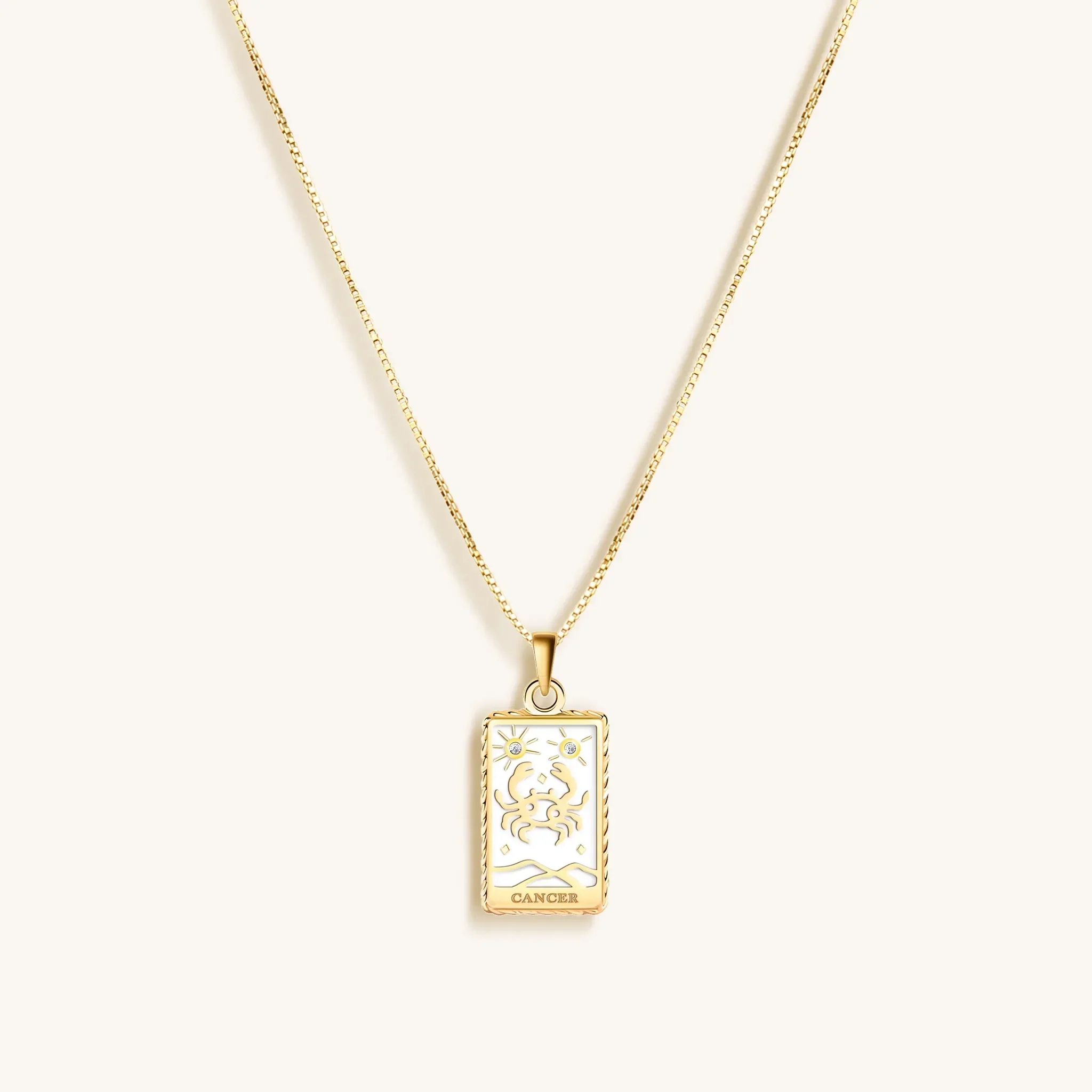 Emotional Being - White Enamel Cancer Card Necklace