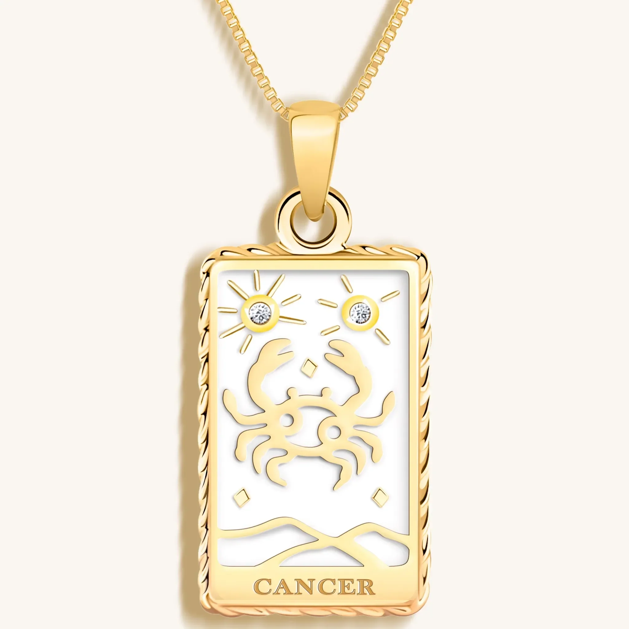 Emotional Being - White Enamel Cancer Card Necklace - Image 2