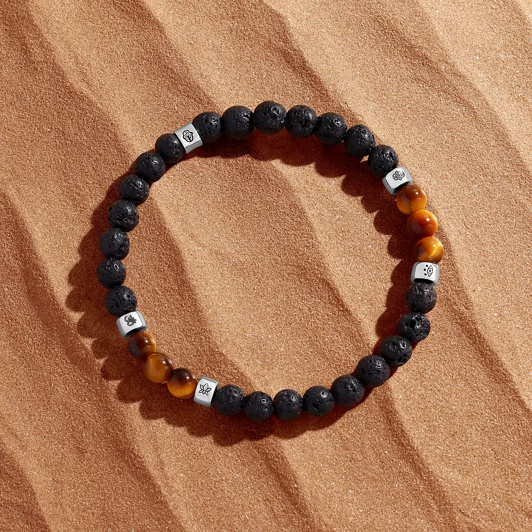 Empowered Balance – Black Lava Stone & Tiger’s Eye Charm Bracelet