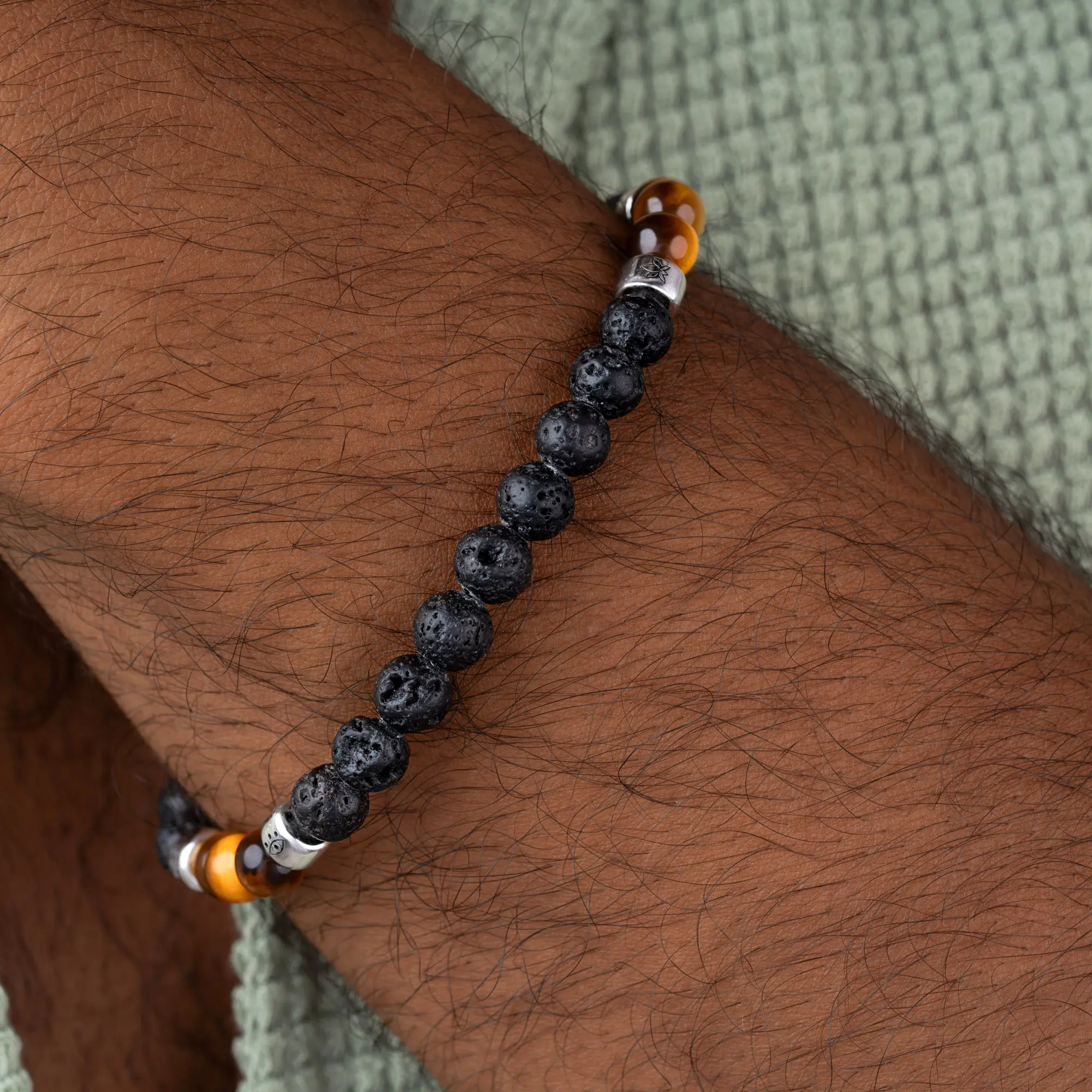 Empowered Balance – Black Lava Stone & Tiger’s Eye Charm Bracelet - Image 2