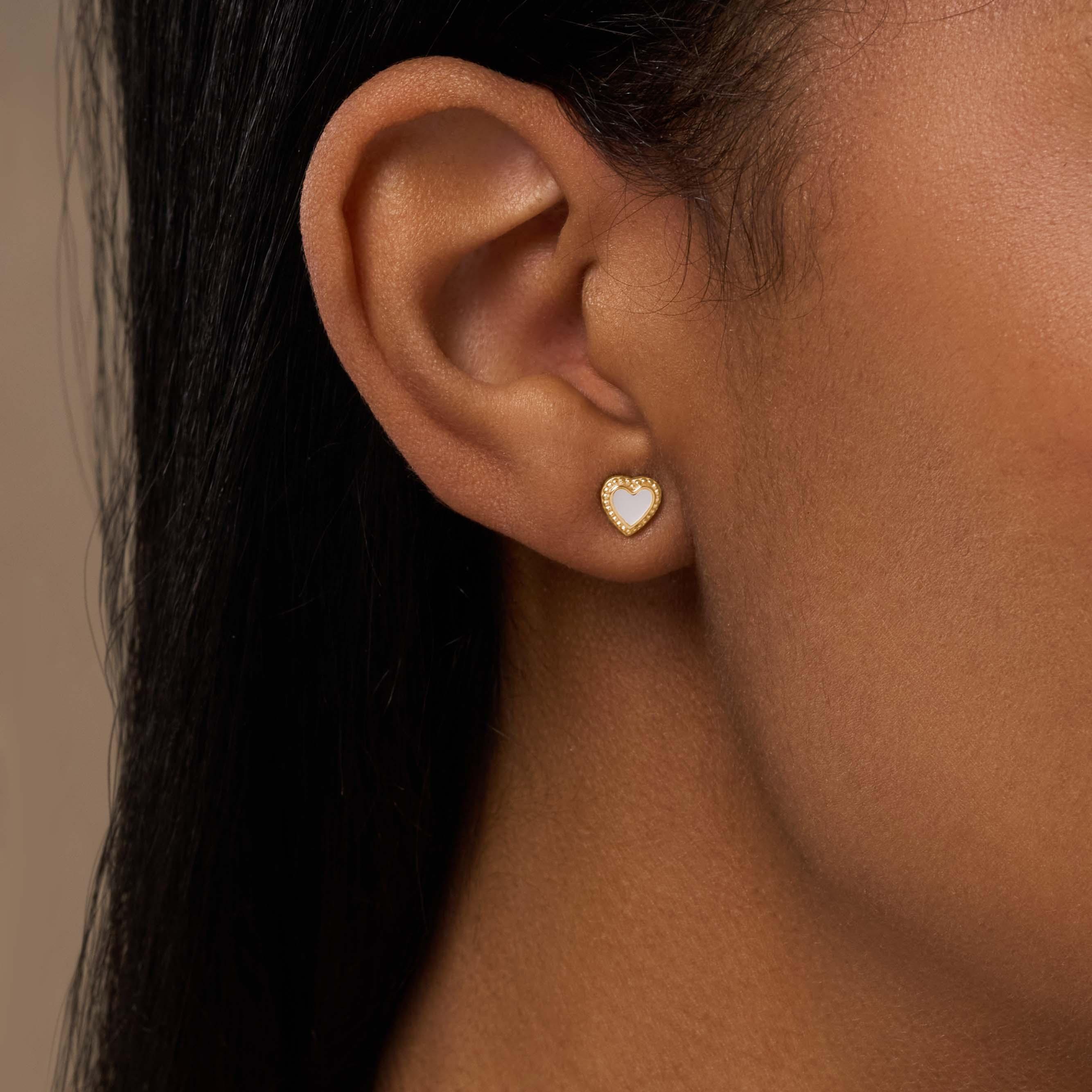 Enchanted Soul Mother of Pearl Heart Gold Earrings - Image 2
