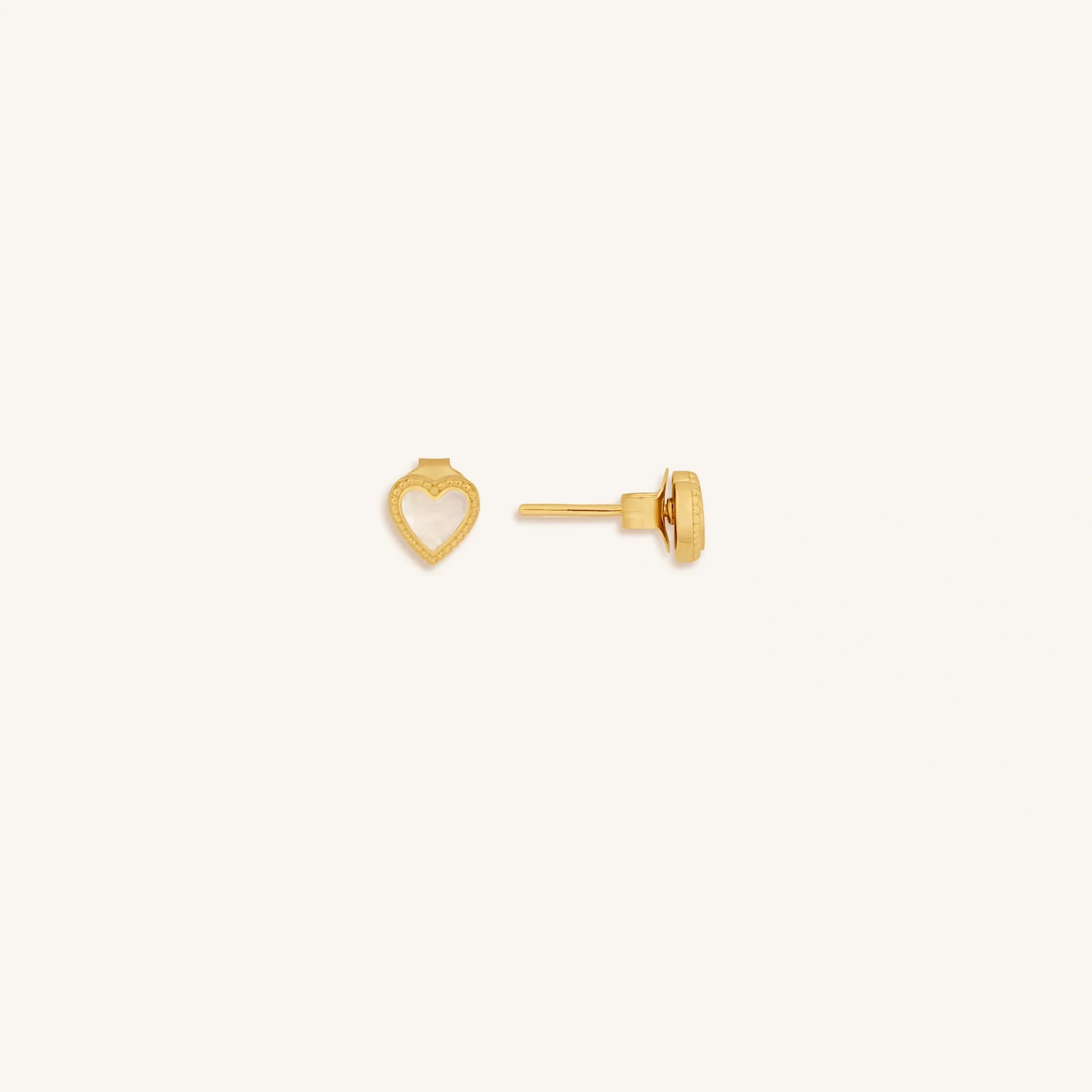 Enchanted Soul Mother of Pearl Heart Gold Earrings - Image 4