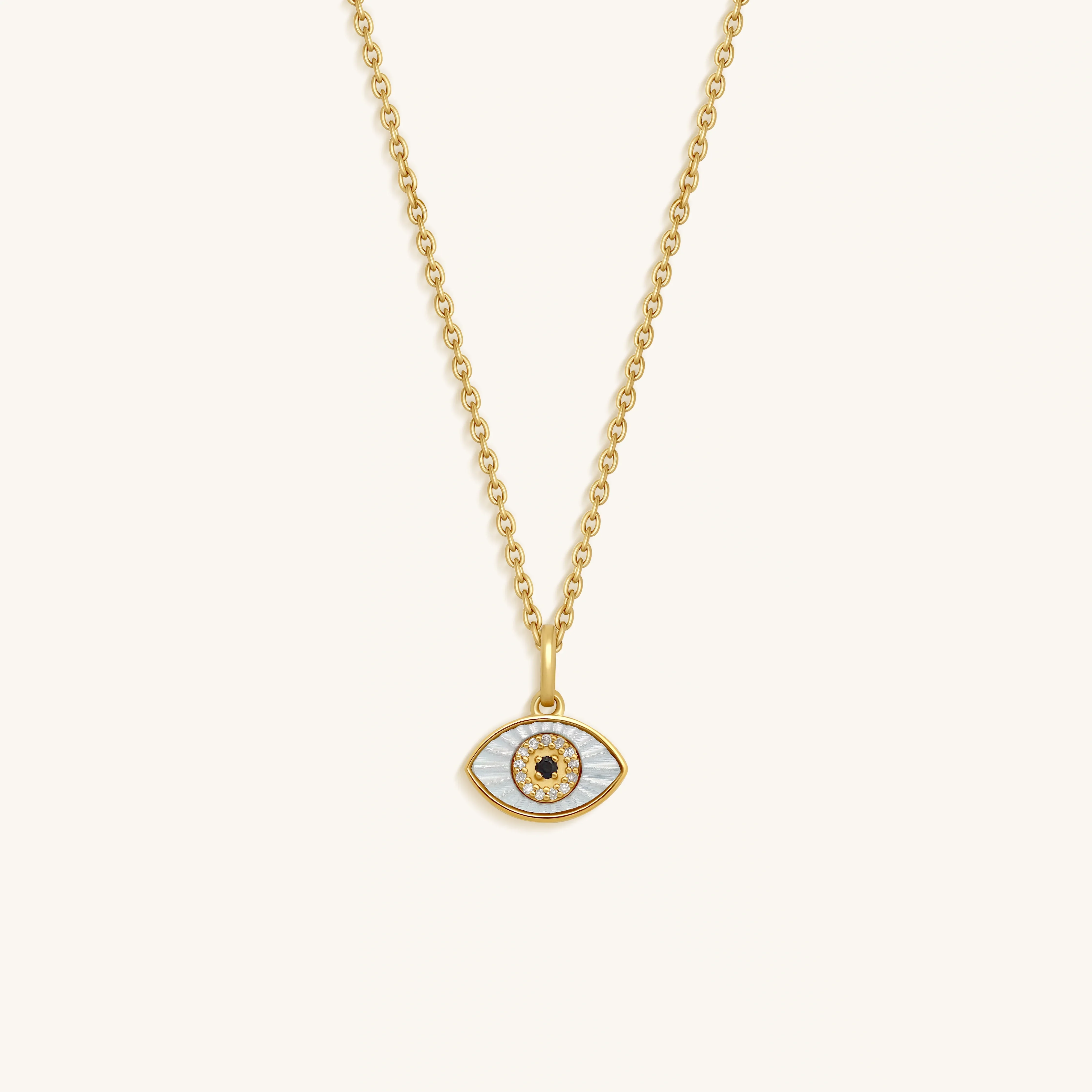 Endless Love Mother of Pearl Evil Eye Solid Gold Necklace