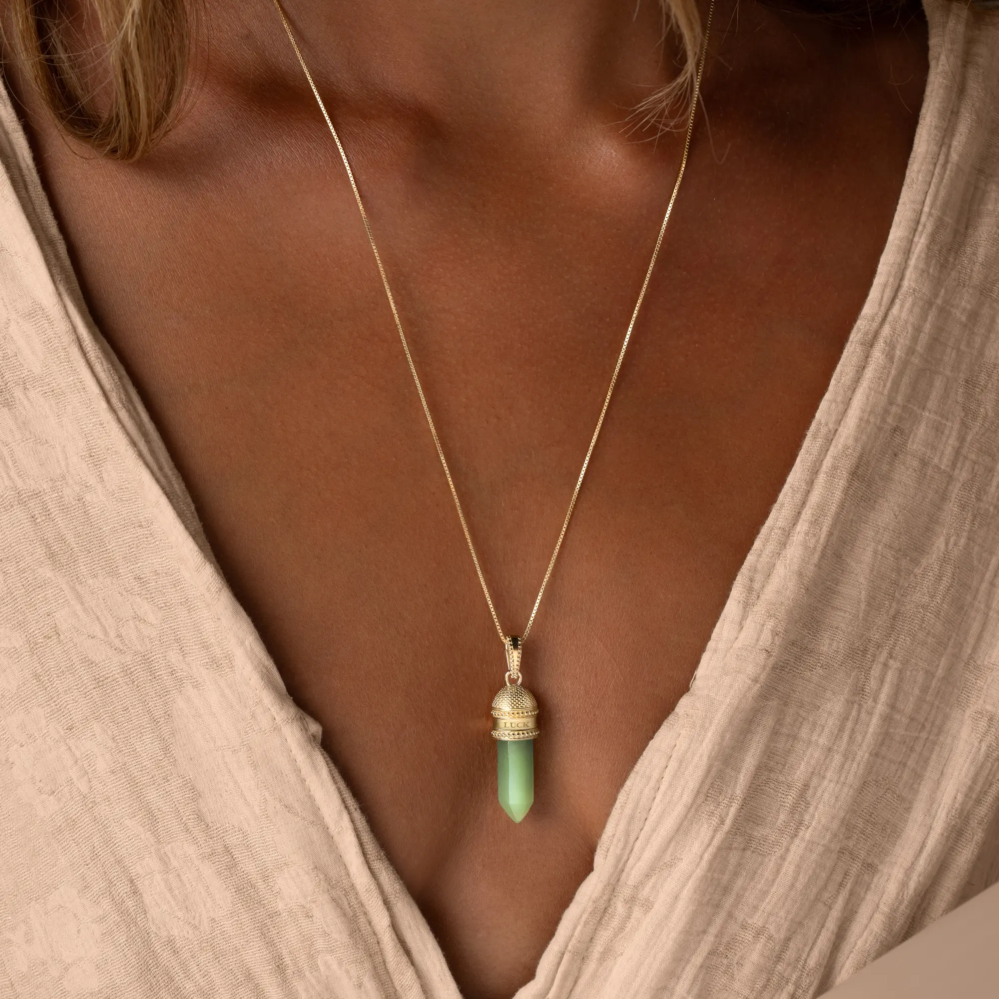 Enduring Grace Jade Cube Gold Necklace - Image 2