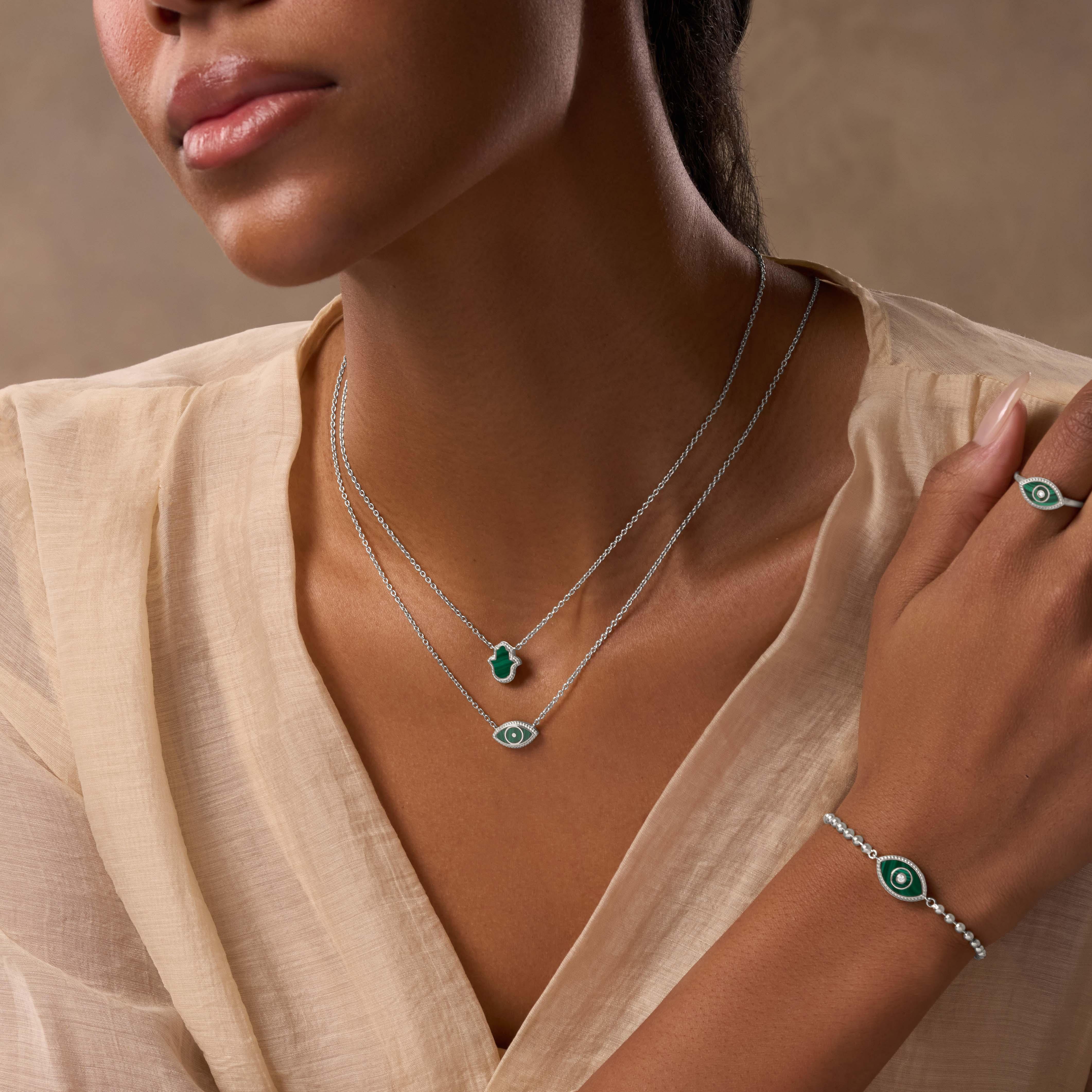 Enduring Peace Evil Eye Malachite Silver Necklace - Image 3