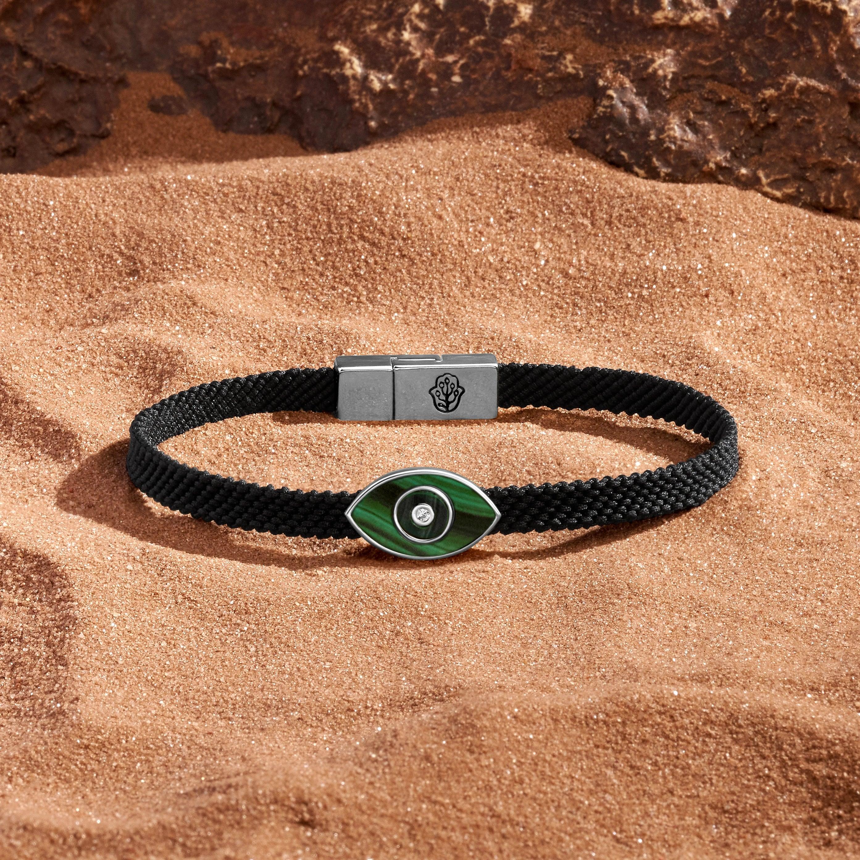 Essence of Balance Malachite Evil Eye Black String Bracelet