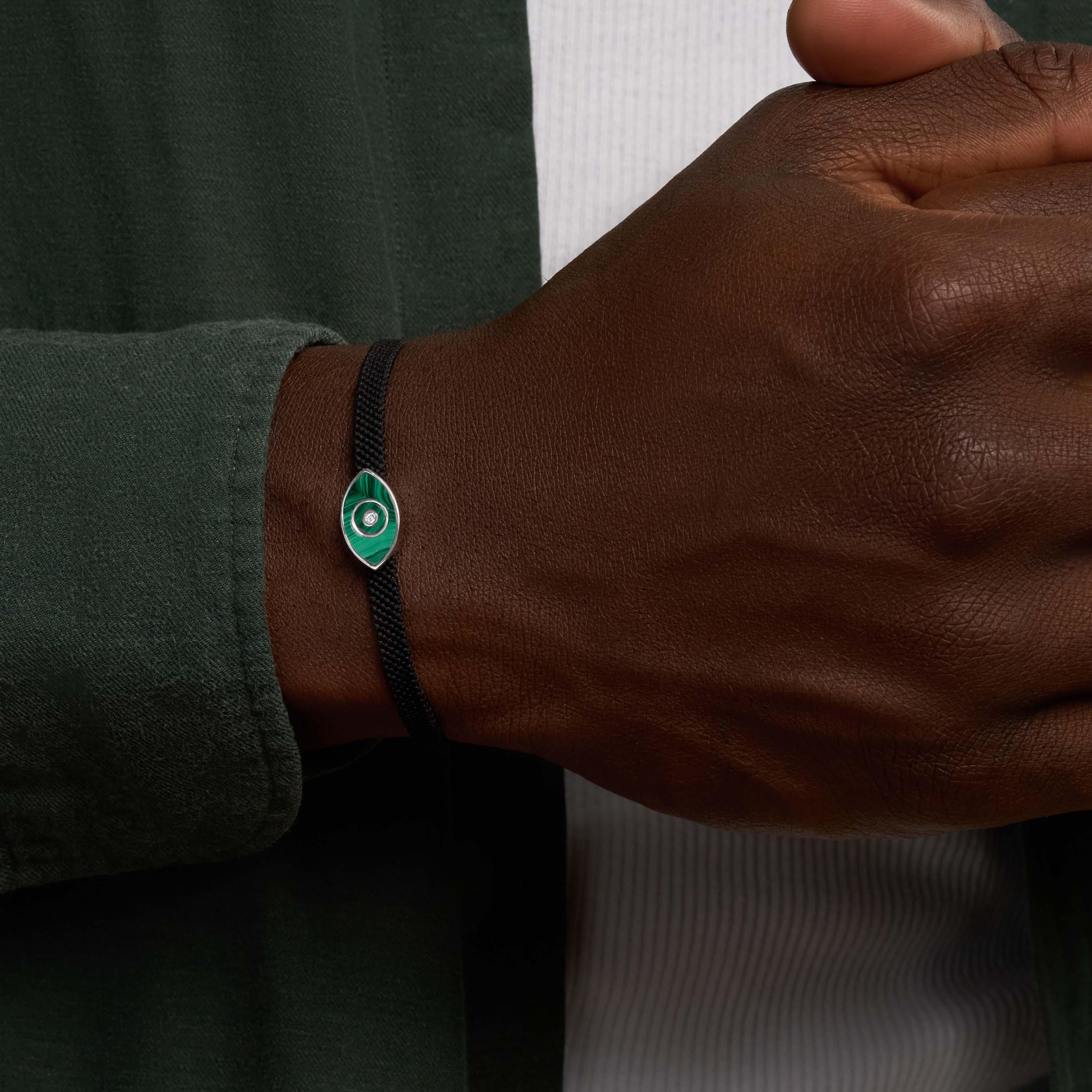 Essence of Balance Malachite Evil Eye Black String Bracelet - Image 2