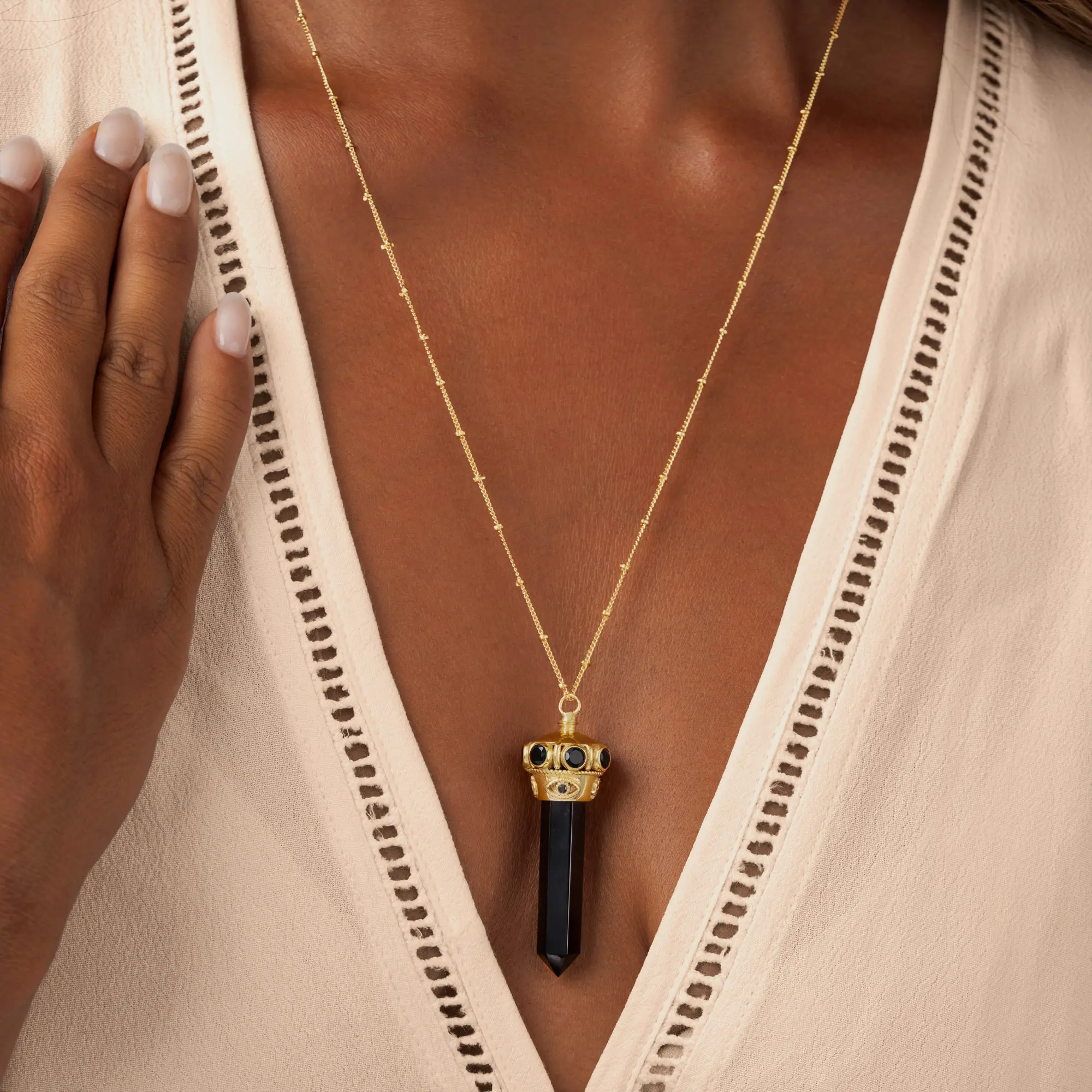 Eternal Harmony Multi-Charm Onyx Gold Necklace - Image 2