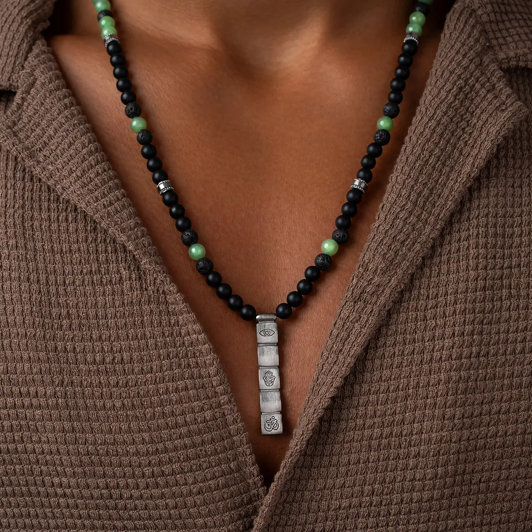 Eternal Valor – Onyx, Jade & Lava Necklace - Image 2