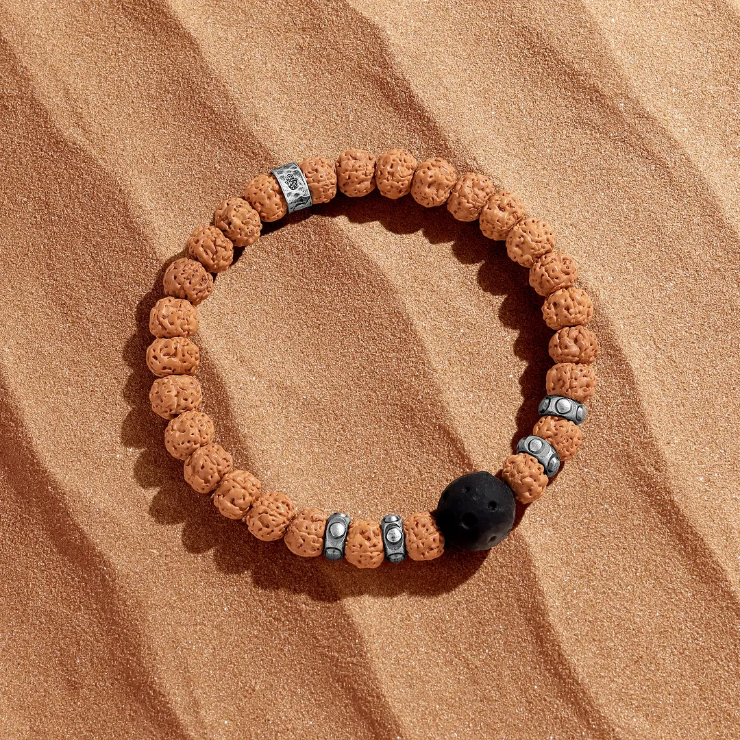 Evening Ground Obsidian & Rudraksha Bracelet