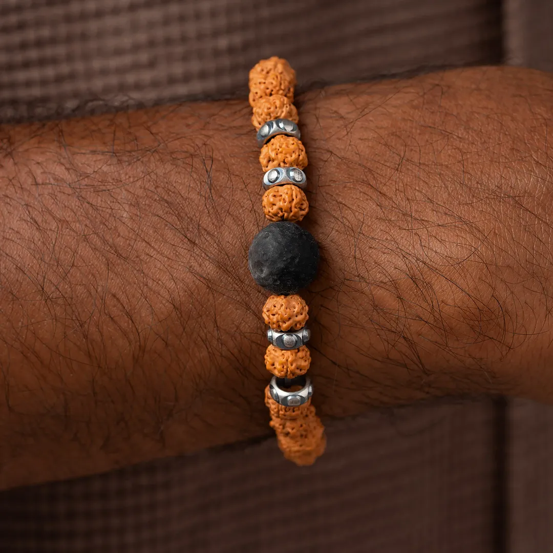 Evening Ground Obsidian & Rudraksha Bracelet - Image 2