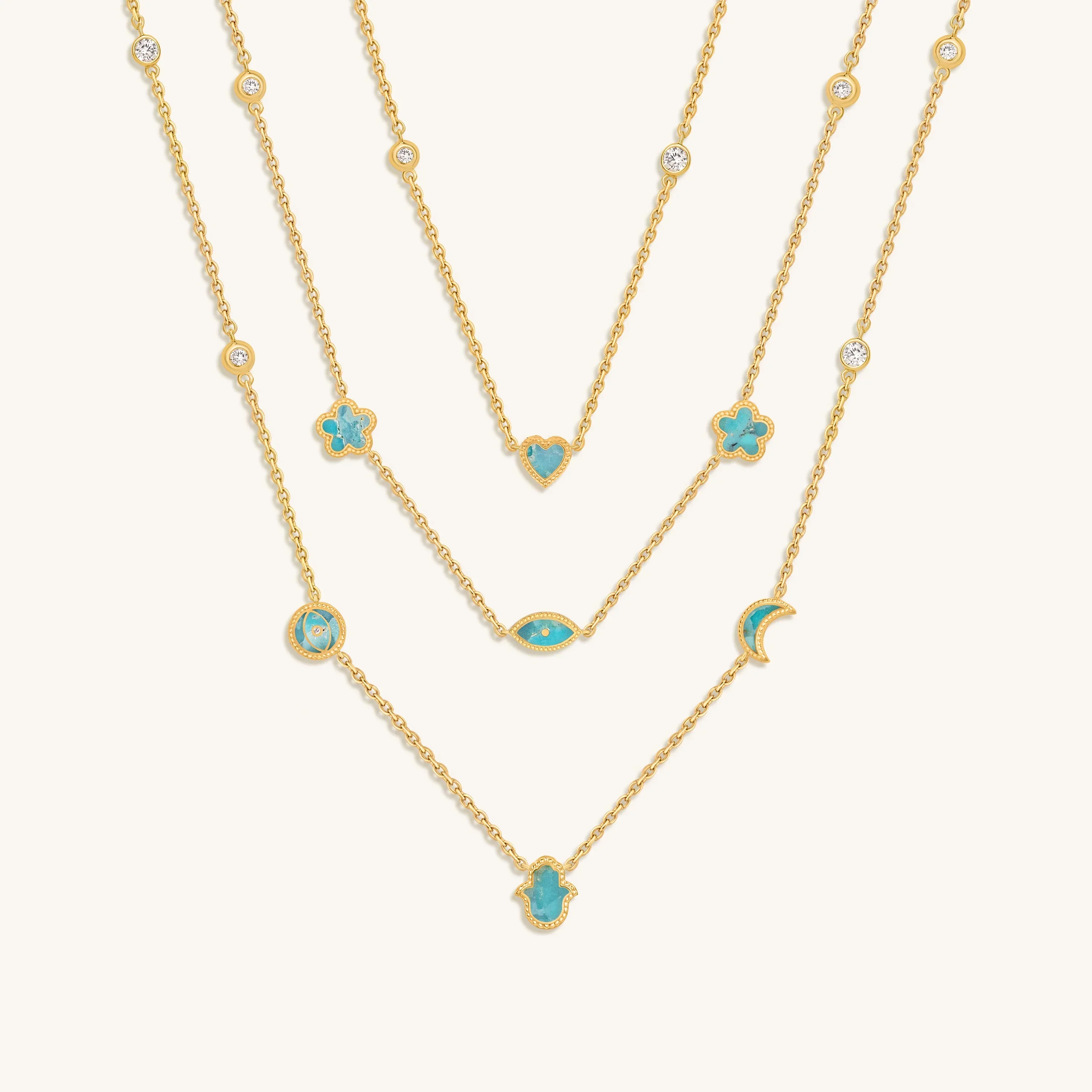 Everlasting Blessings Turquoise Multi-Symbol Gold Layer Necklace