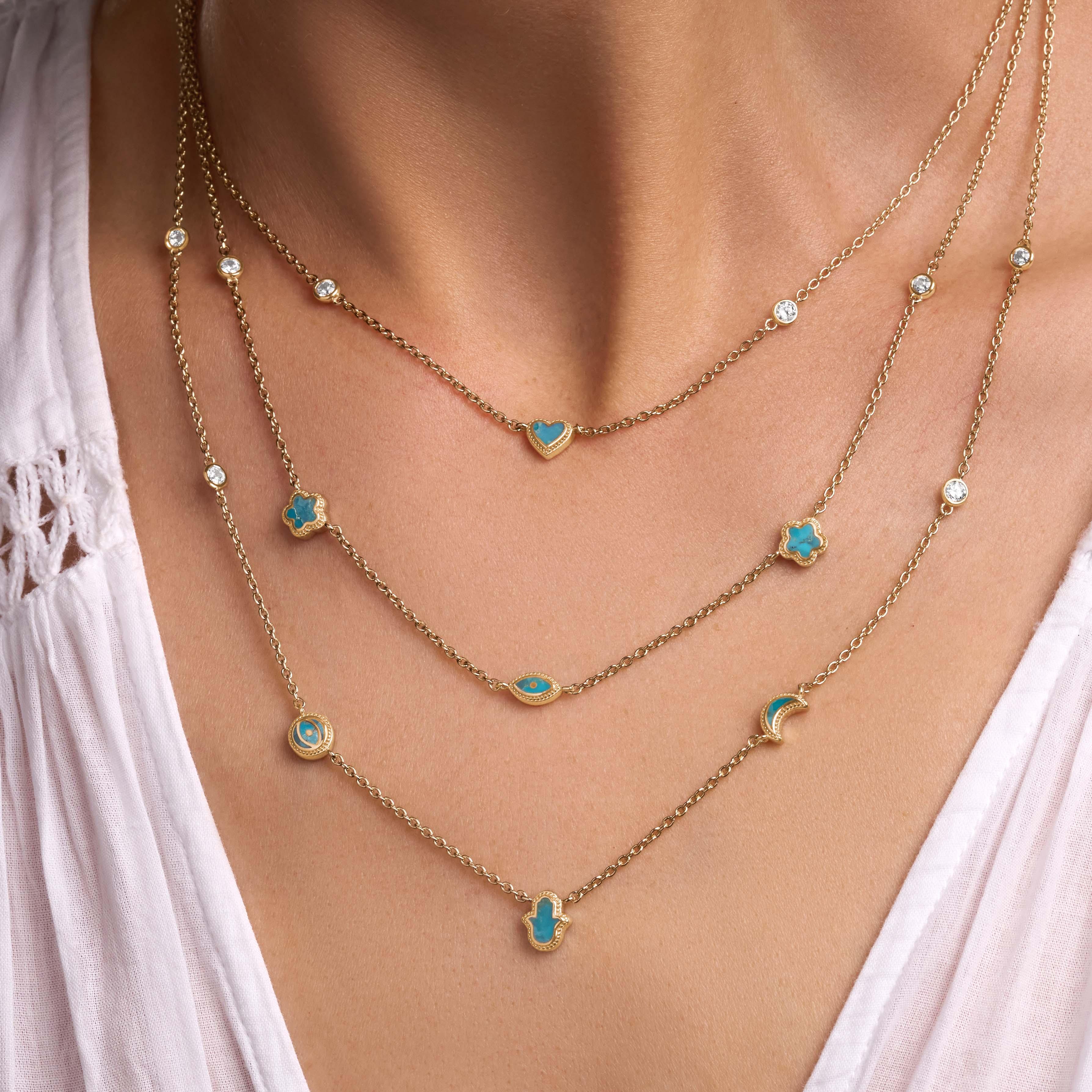 Everlasting Blessings Turquoise Multi-Symbol Gold Layer Necklace - Image 2