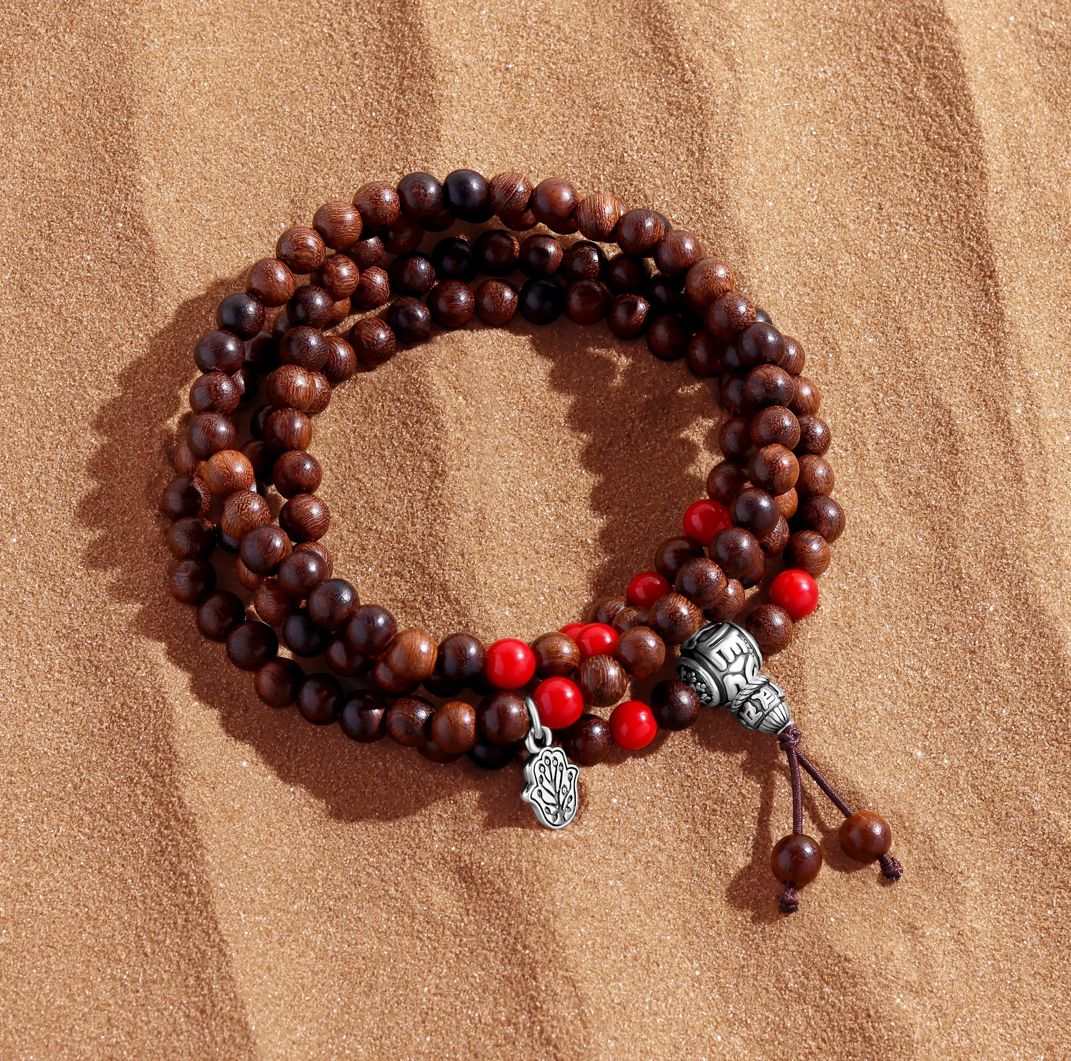 Everlasting Joy Red Coral & Wood Mantra Layer Bracelet