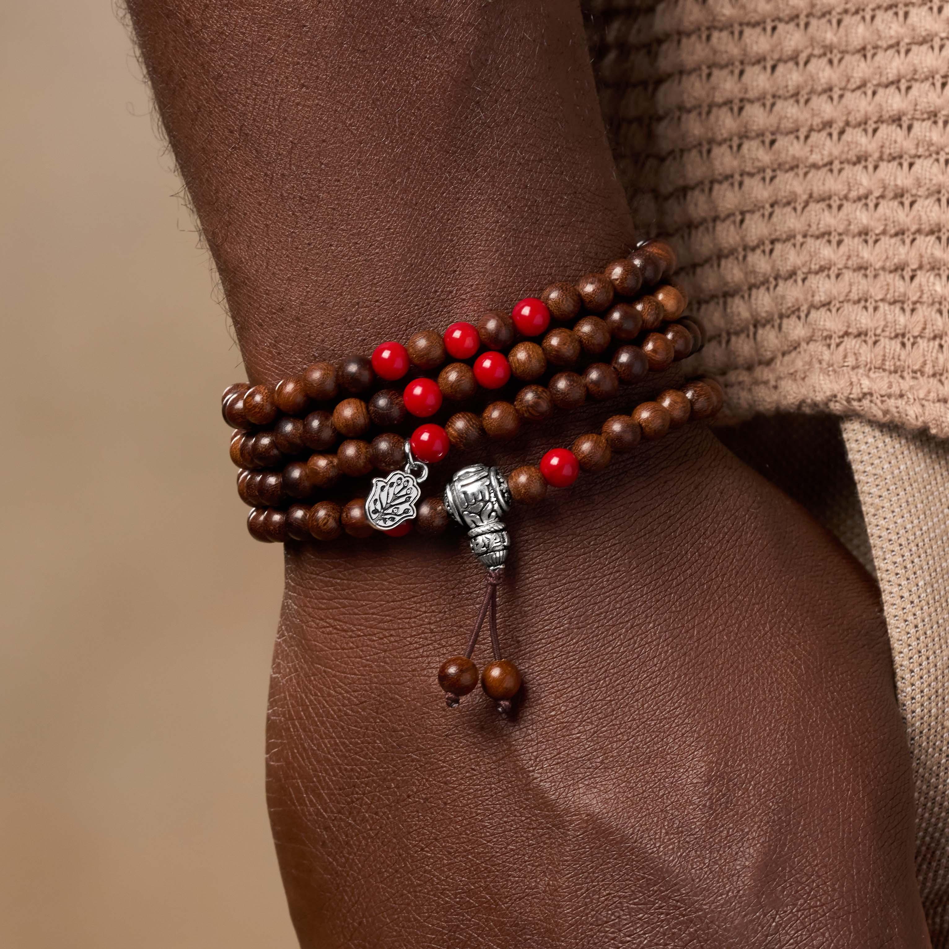 Everlasting Joy Red Coral & Wood Mantra Layer Bracelet - Image 2