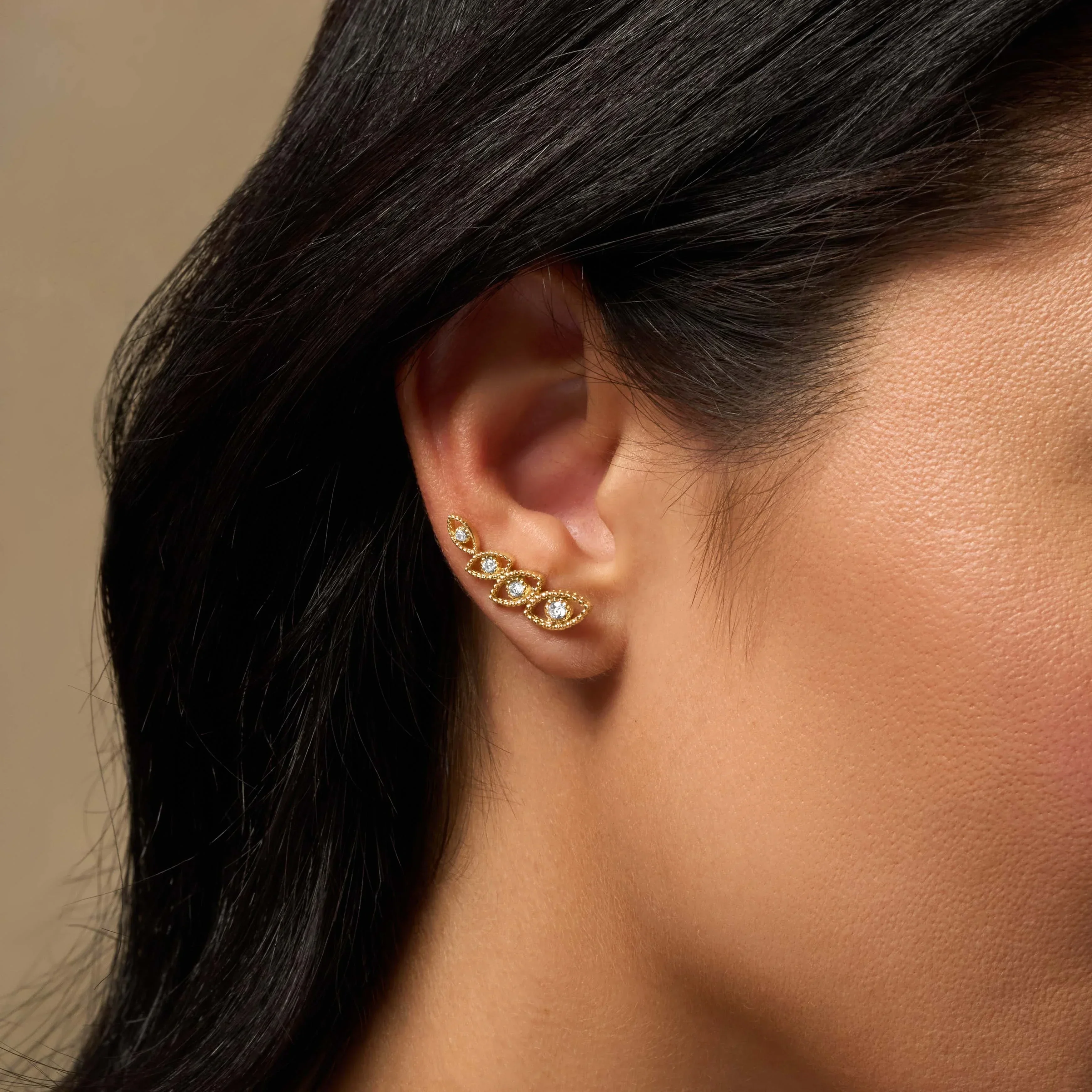 Expanded Awareness Gold Evil Eye Climber Earrings - Image 2