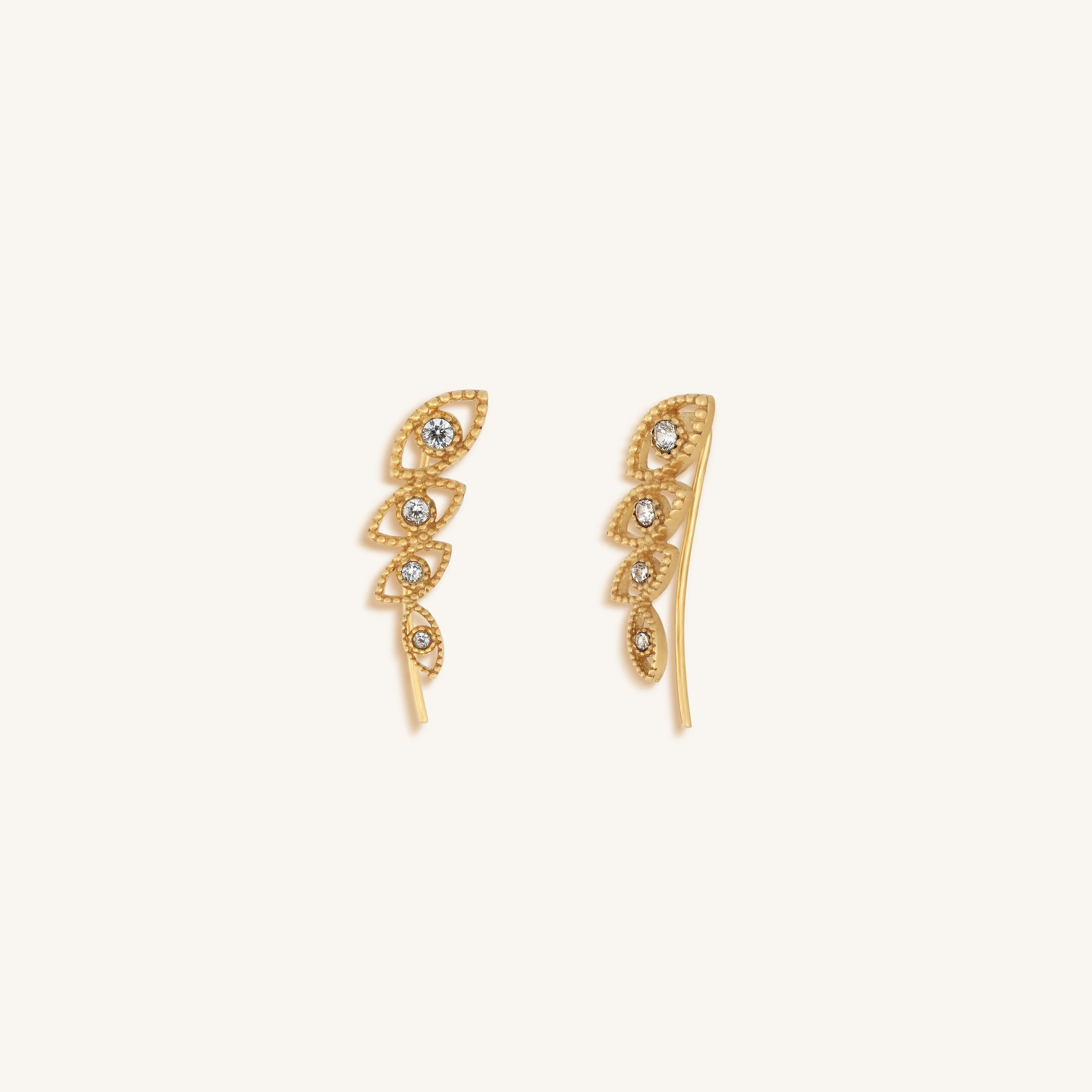 Expanded Awareness Gold Evil Eye Climber Earrings - Image 3