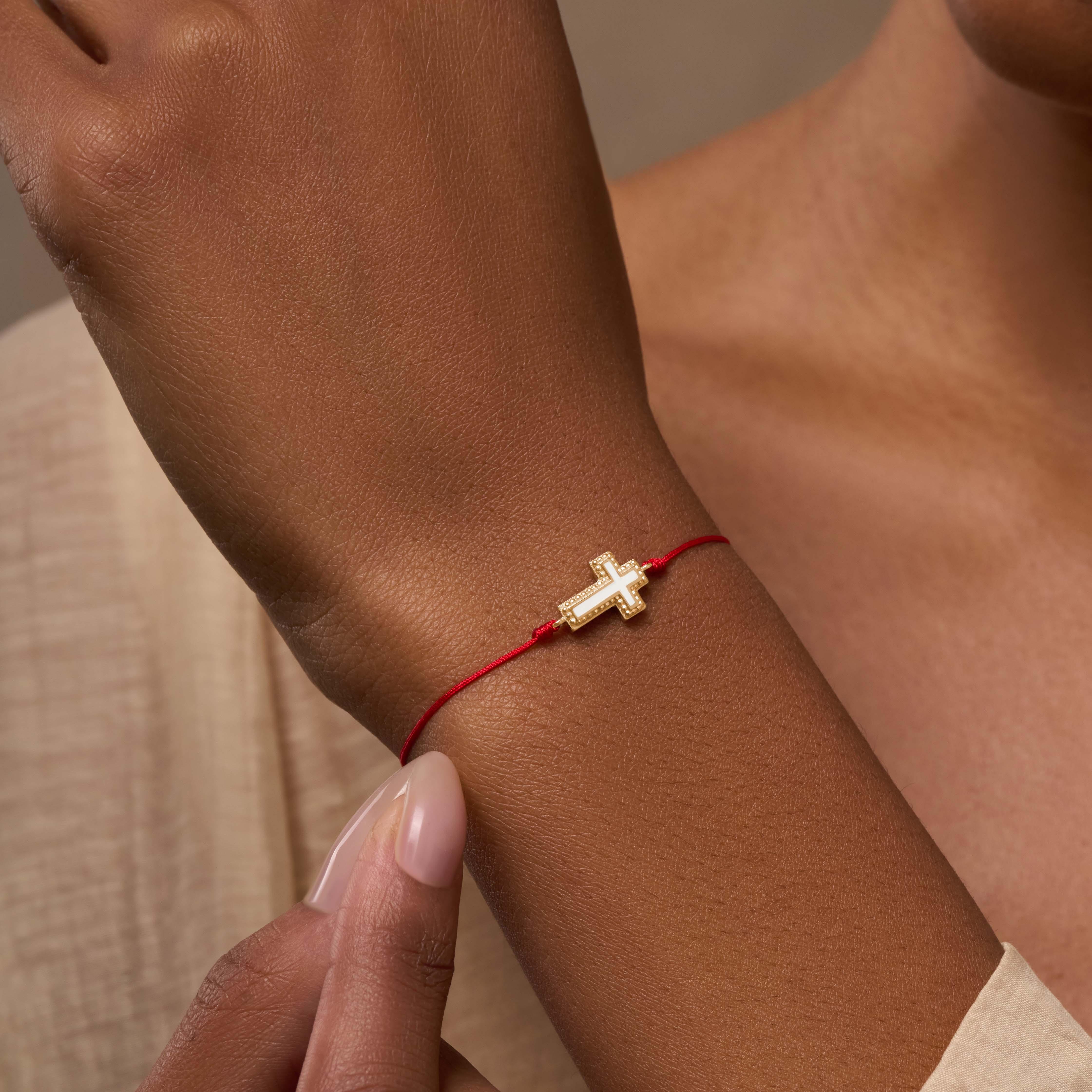 Faithful Abundance Cross Mother of Pearl Red String Bracelet - Image 2