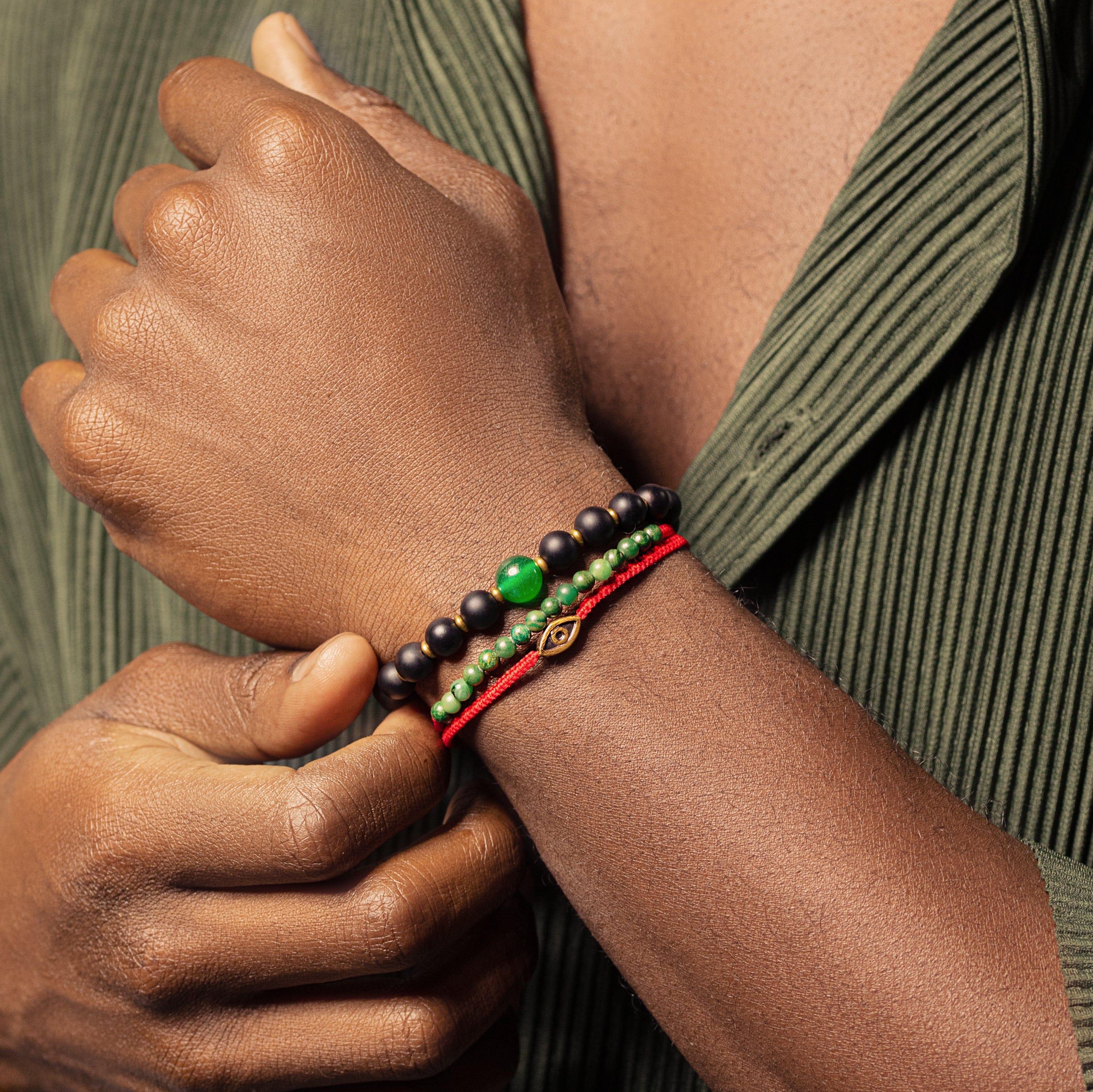 Fiery Luck - Jade Evil Eye Charm Red String Wrap Bracelet - Image 2