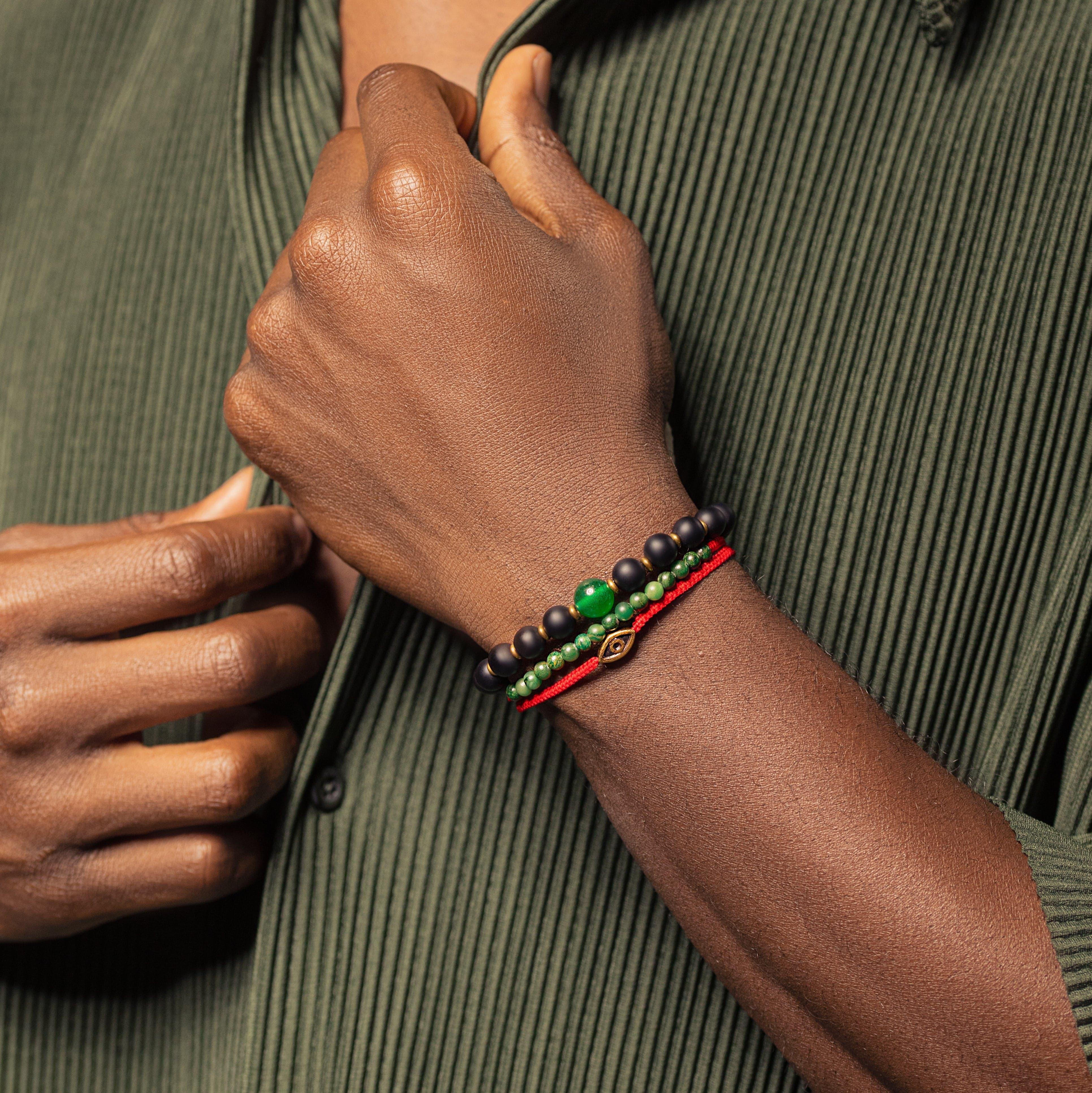 Fiery Luck - Jade Evil Eye Charm Red String Wrap Bracelet - Image 4