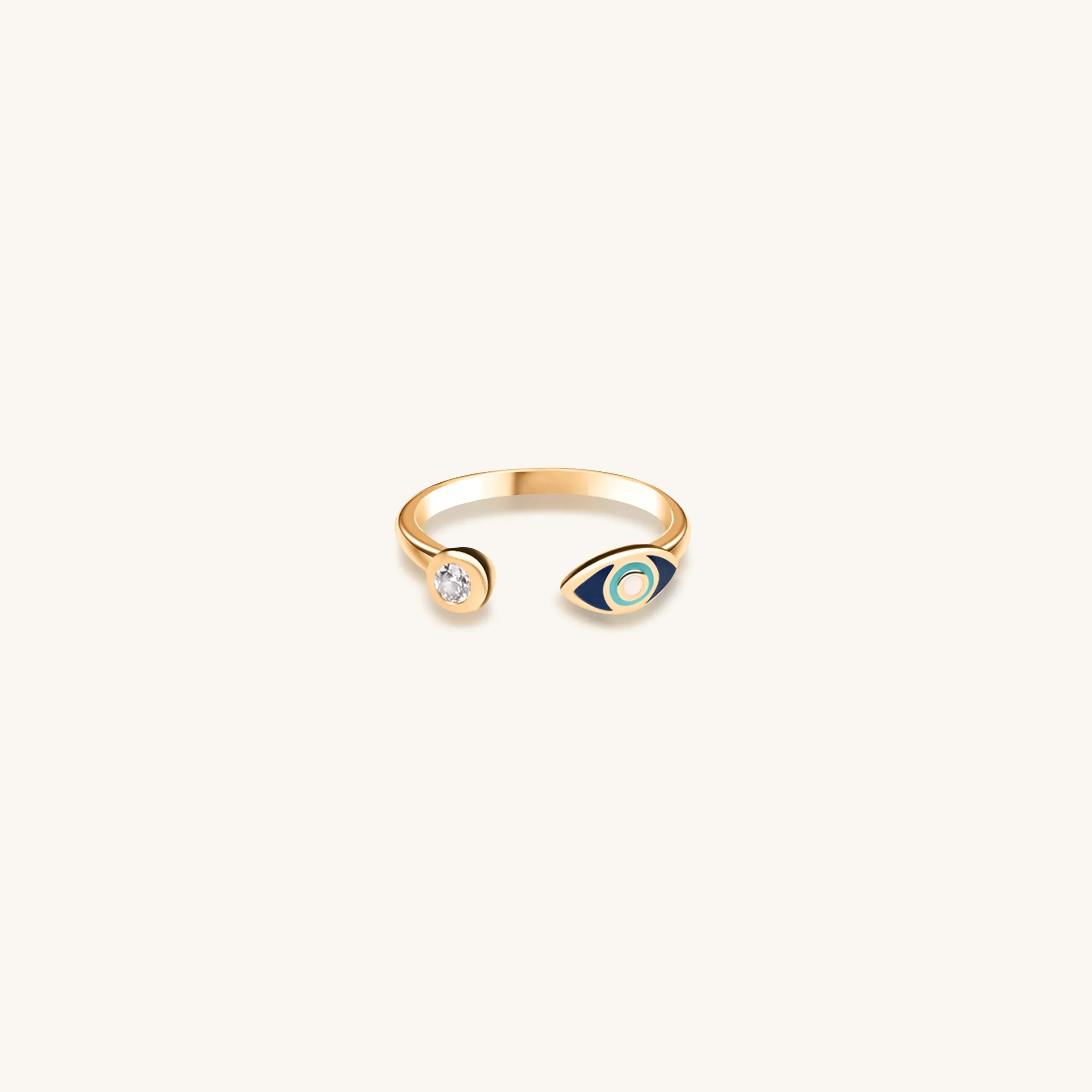 Forever Safeguard - Gold Navy Enamel Evil Eye Ring - Image 3