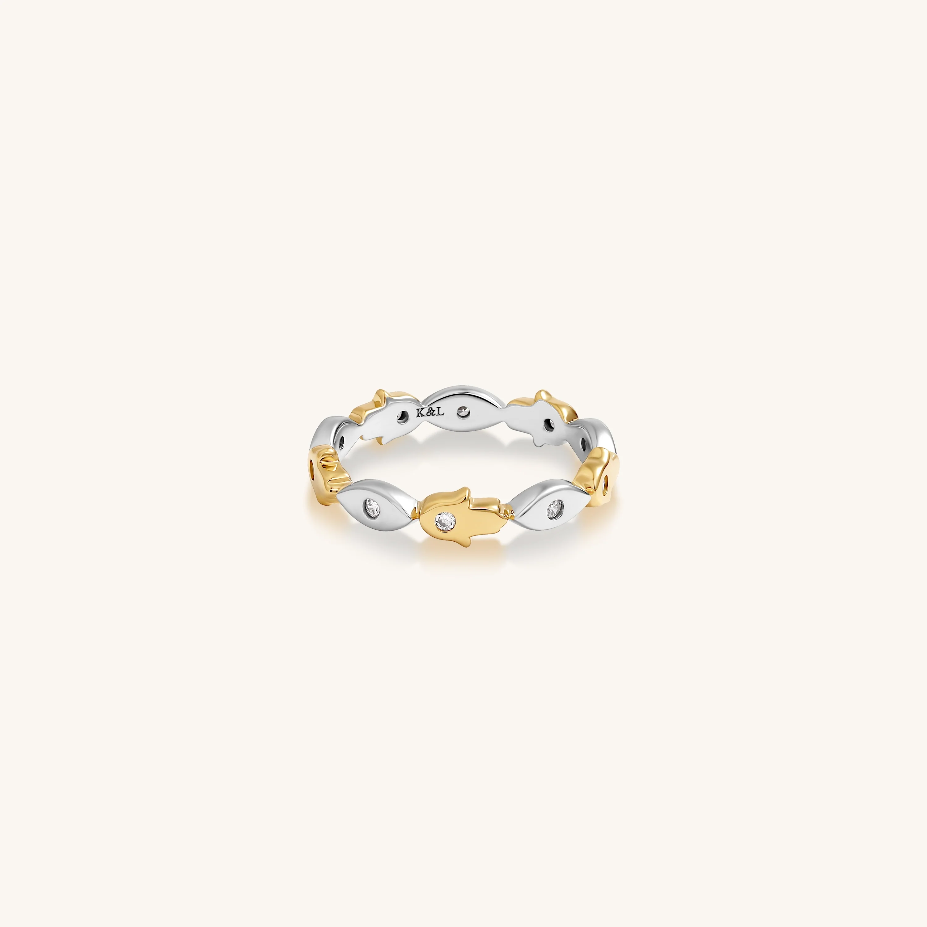 Fortune Balance Hamsa & Evil Eye Gold Ring - Image 3