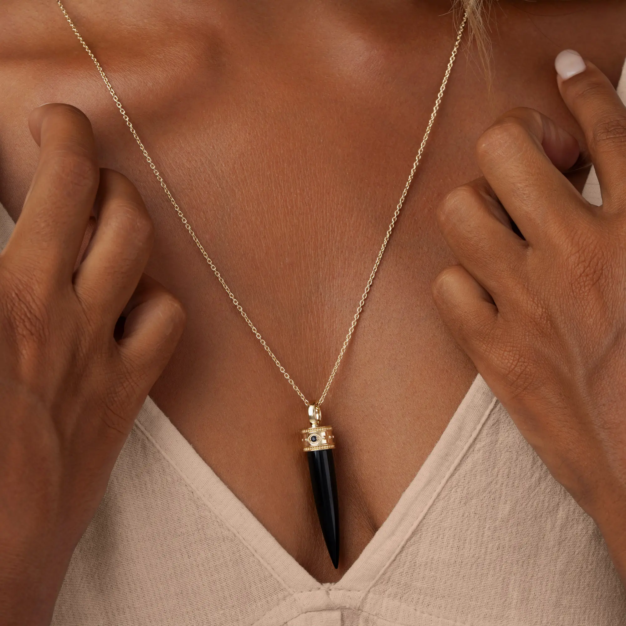Fortune Gaze Onyx & Sapphire Necklace - Image 2