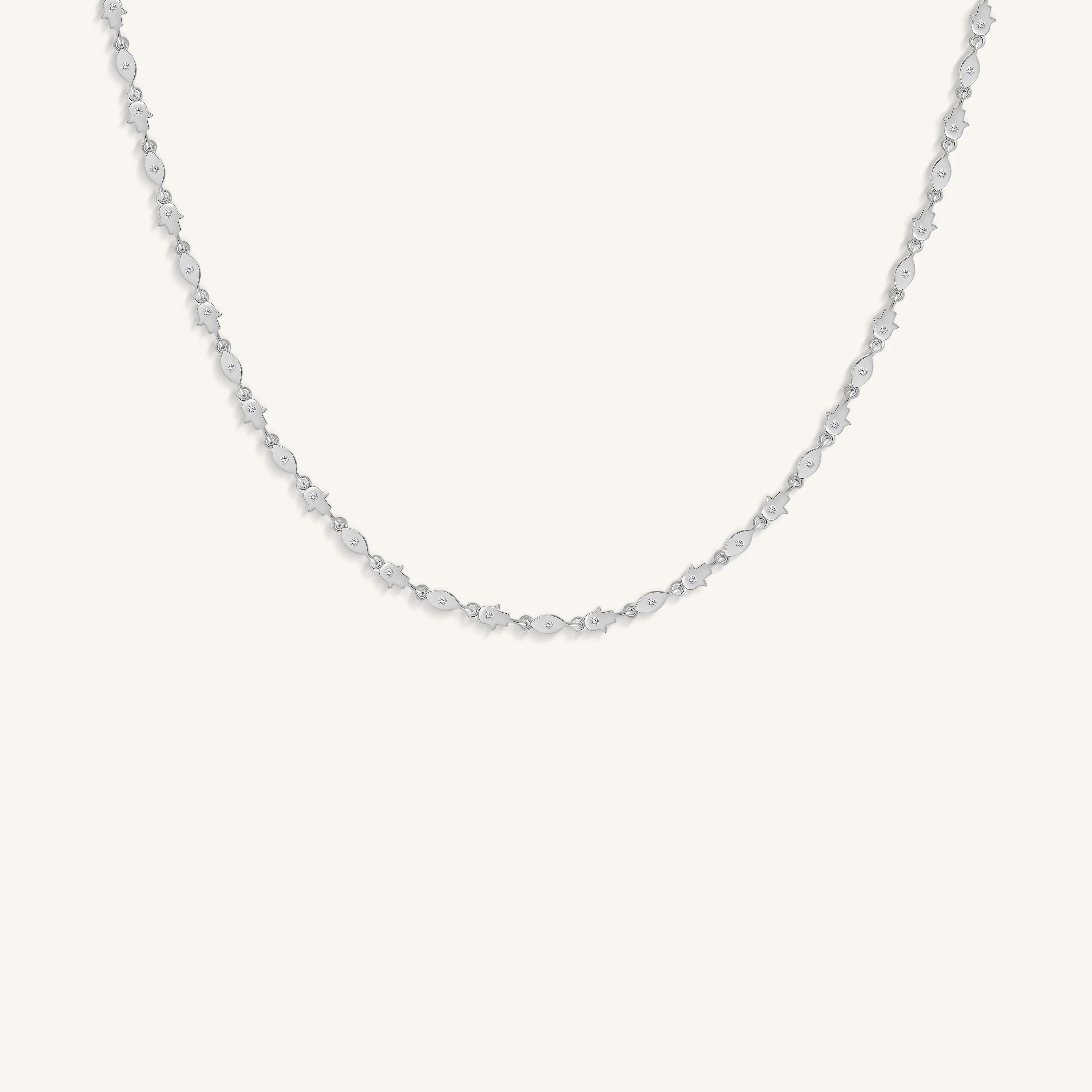 Fortune Keeper Hamsa & Evil Eye Silver Necklace