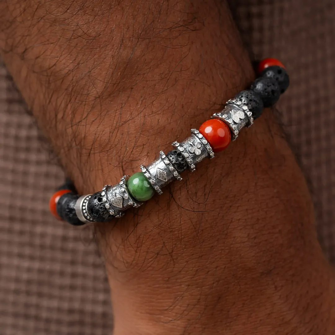 Fortune Pulse Red Jasper & Jade Barrel Bracelet - Image 2