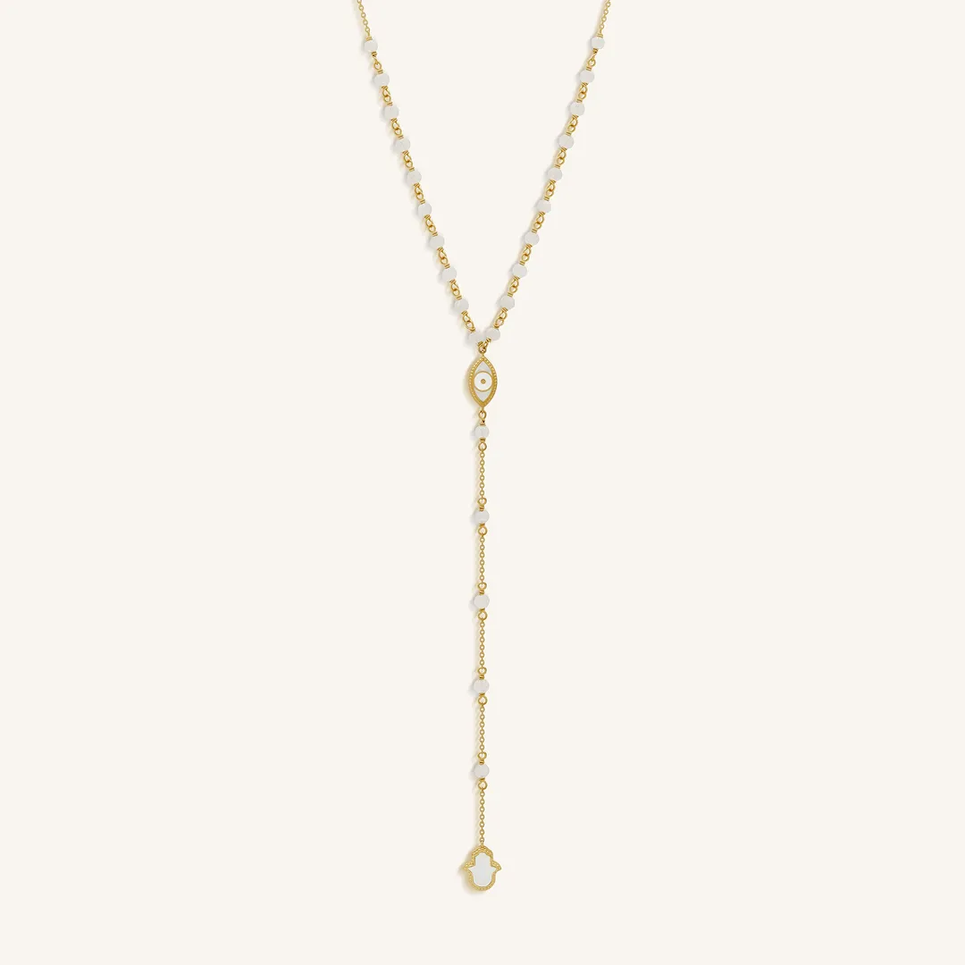 Fresh Ambition Moonstone Evil Eye & Hamsa Gold Necklace