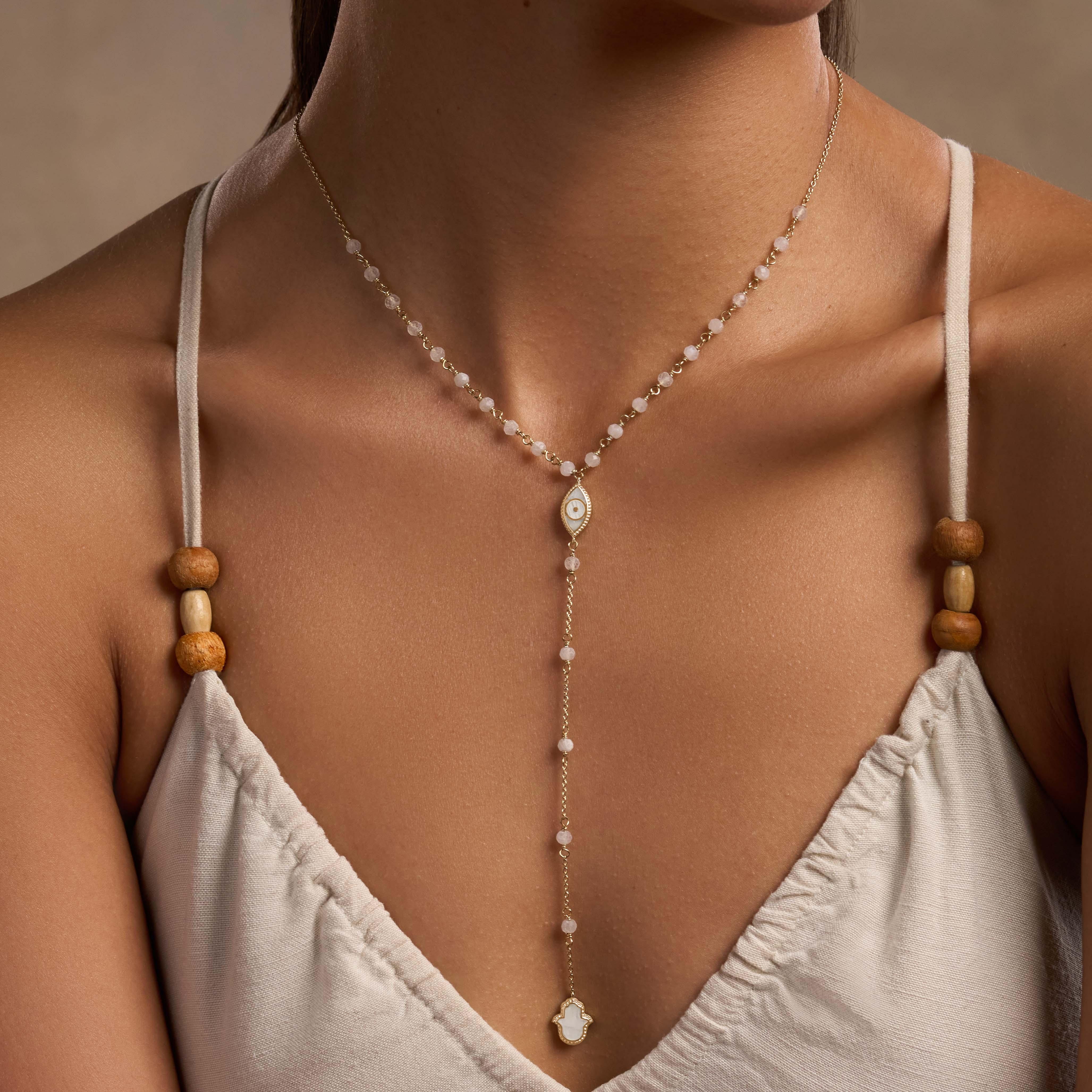 Fresh Ambition Moonstone Evil Eye & Hamsa Gold Necklace - Image 5